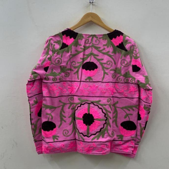 Pink Traditional Suzani Jacket | Floral Embroidered Velvet Coat | Handmade Winter Outerwear | Boho Style | Artisan Clothing