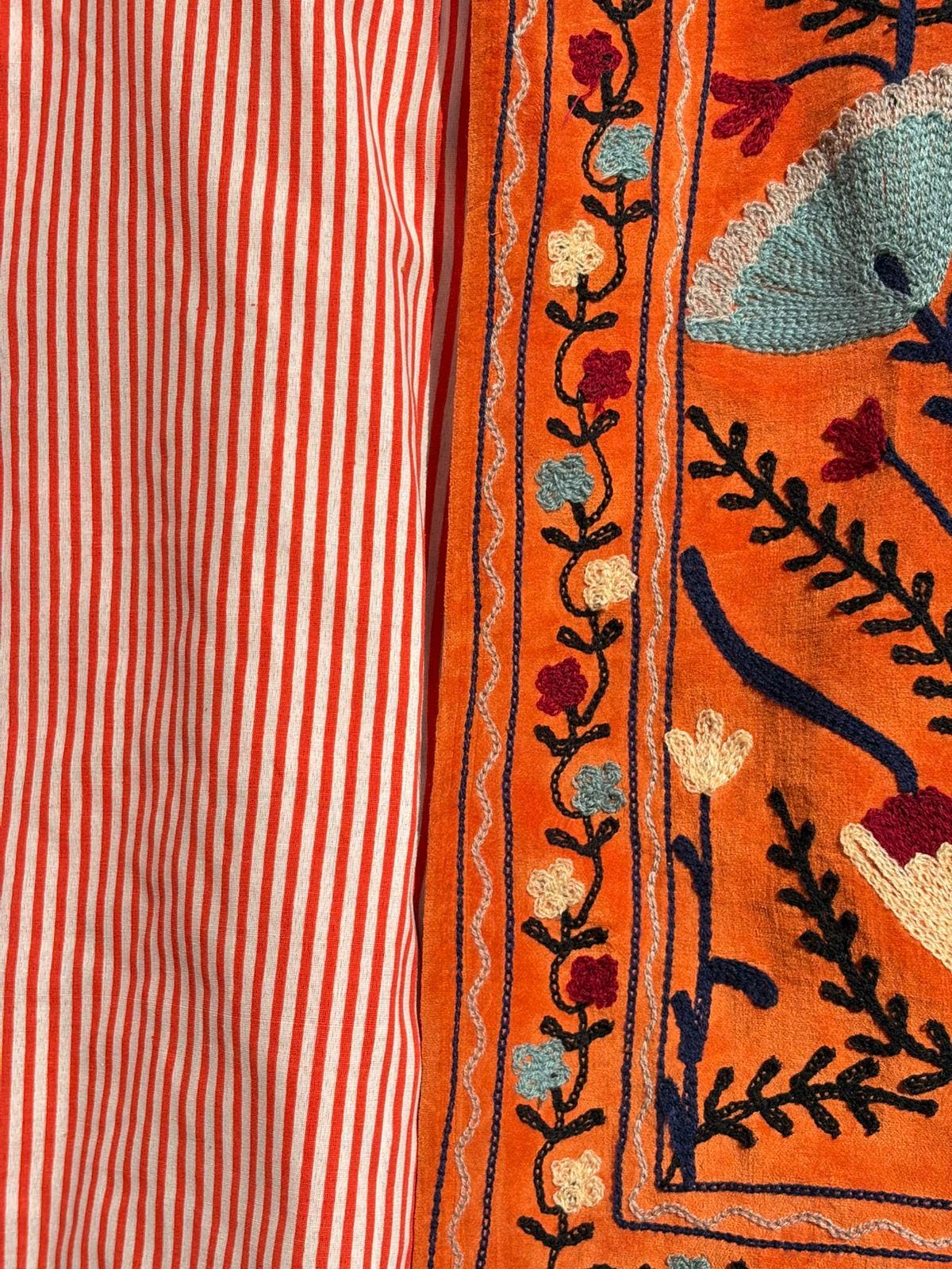 Orange Suzani Embroidered Velvet Jacket | Boho Coat | Ethnic Kimono Jacket | Warm Winter Outerwear | Gift for Her | Cropped Kimono Jacket