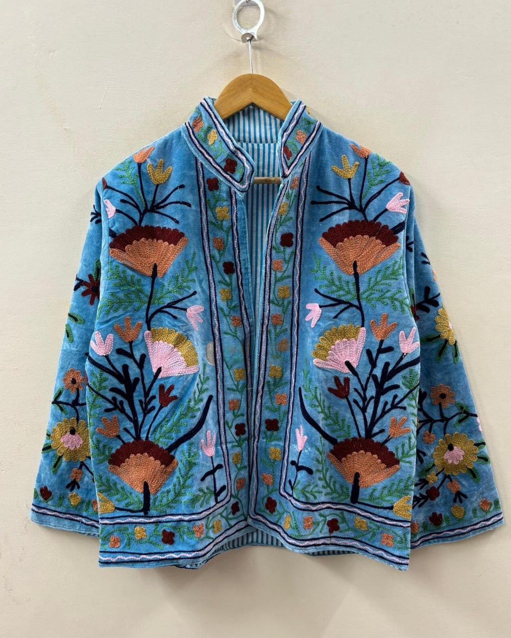 Suzani Embroidered Velvet Winter Jacket | Handmade Short Festival Coat | Ethnic Bohemian Outerwear | Winter Kimono Jacket | Gift For Wife