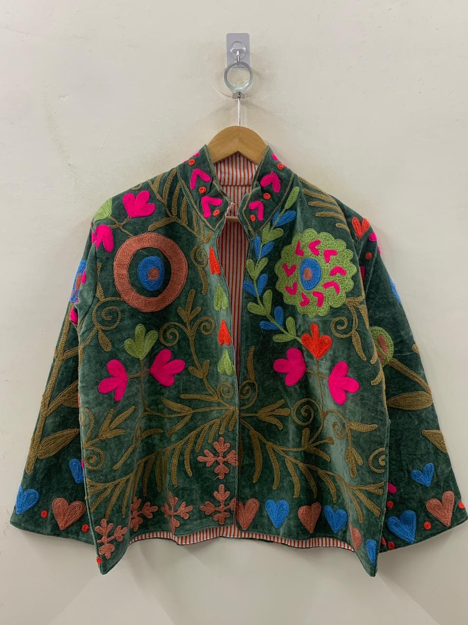 Handmade Suzani Embroidered Velvet Jacket | Bohemian Festival Coat | Gift For Her | Duster Outerwear | Statement Jacket | Artisan Jacket