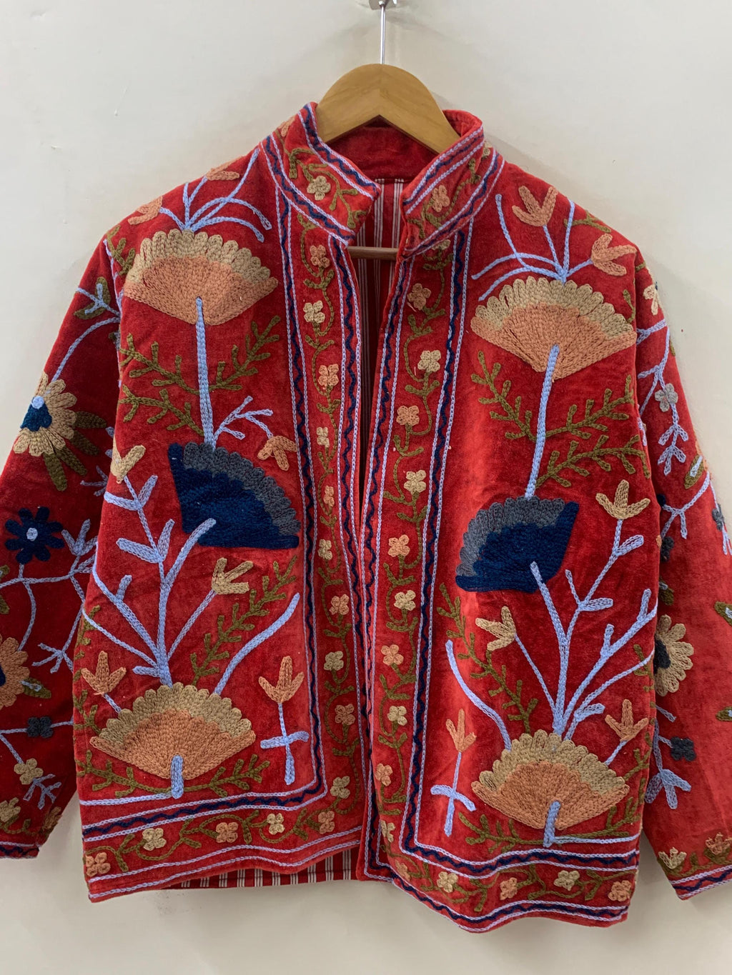 Red Velvet Suzani Hand Embroidered Jacket | Kimono Jacket | Winter Jacket | Unisex Coat | Vintage Jacket | Warm Outerwear | Gift for Her