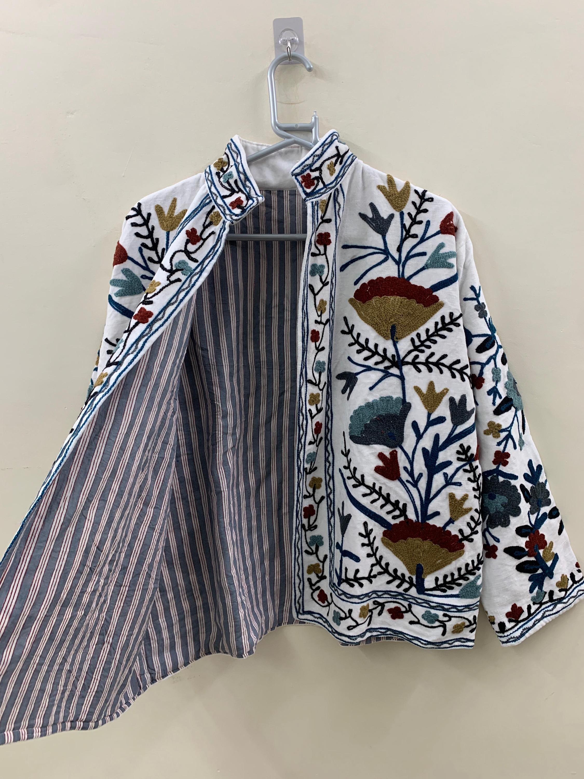 Suzani Embroidery Velvet Jacket | Traditional Boho Cropped Coat | Winter Ethnic Festival Wear Jacket  | Statement Jacket | Gift for Her