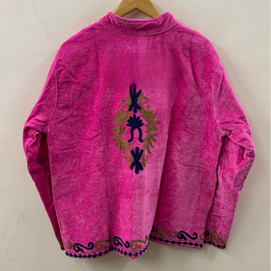 Pink Velvet Suzani Embroidery Jacket | Suzani Duster Jacket | Winter Kimono Jacket | Women's Bomber Coat, Robe, Gift For Her |Street Fashion