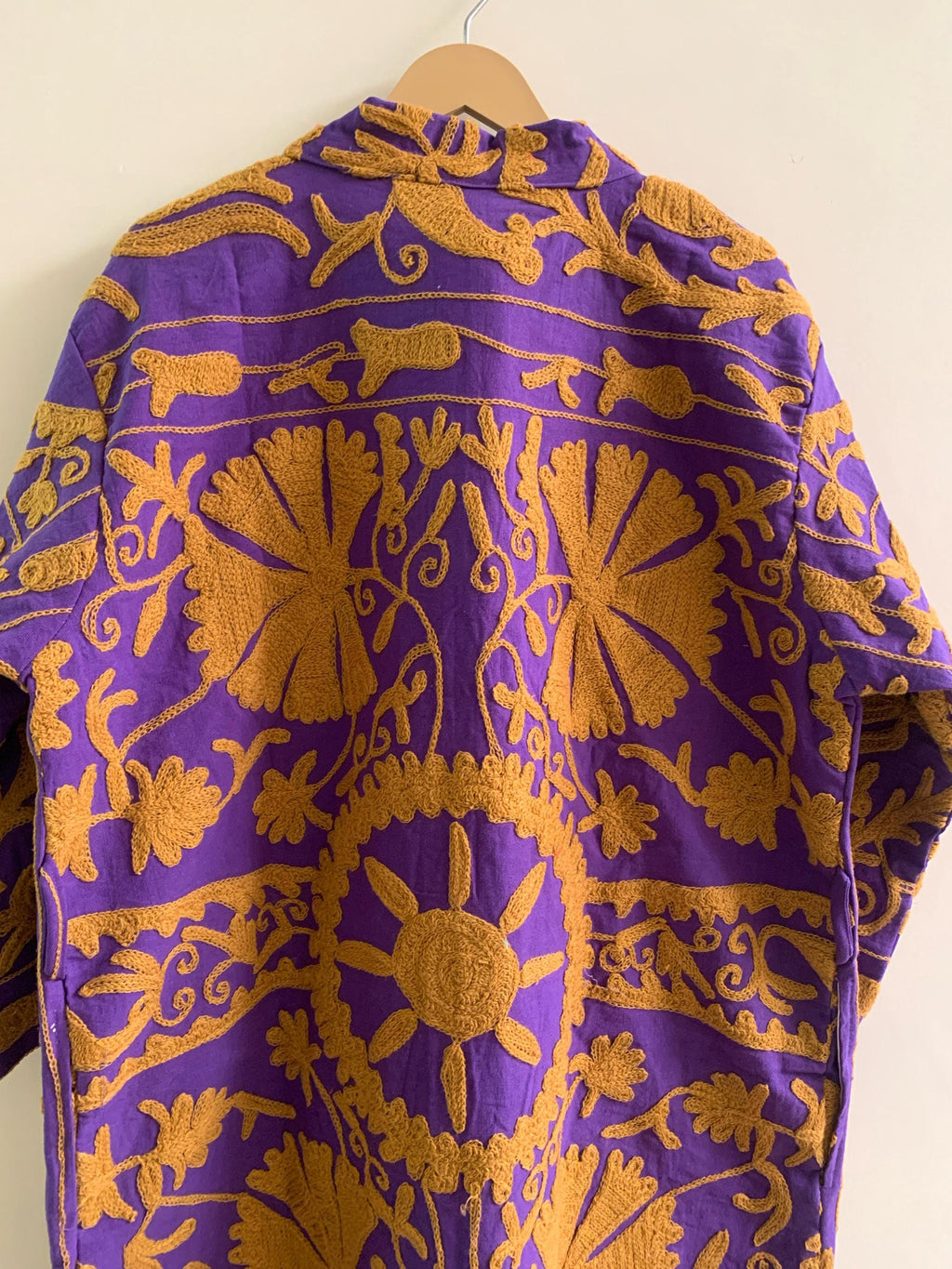 Boho Duster Kimono Jacket | Embroidered Unisex Kimono | Purple Cotton Canvas Robe | Beach Cover Up | Festival Wear | Gift for Her