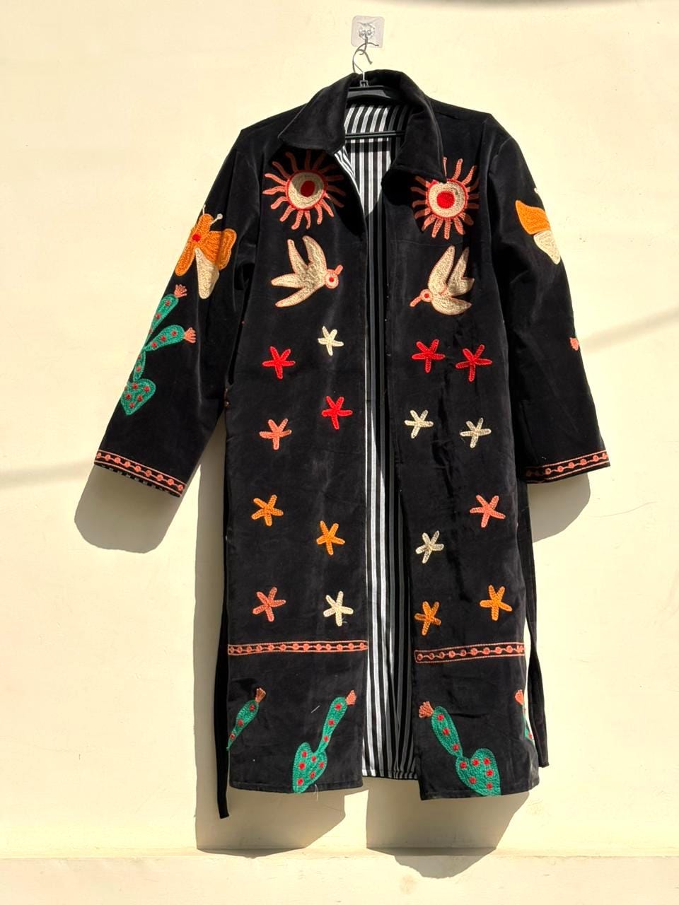 Black Suzani Velvet Kimono |Unisex Bohemian Overcoat | Vintage Kimono Jacket |Hand Embroidered Winter Wear Kimono Jacket | Bohemian Overcoat