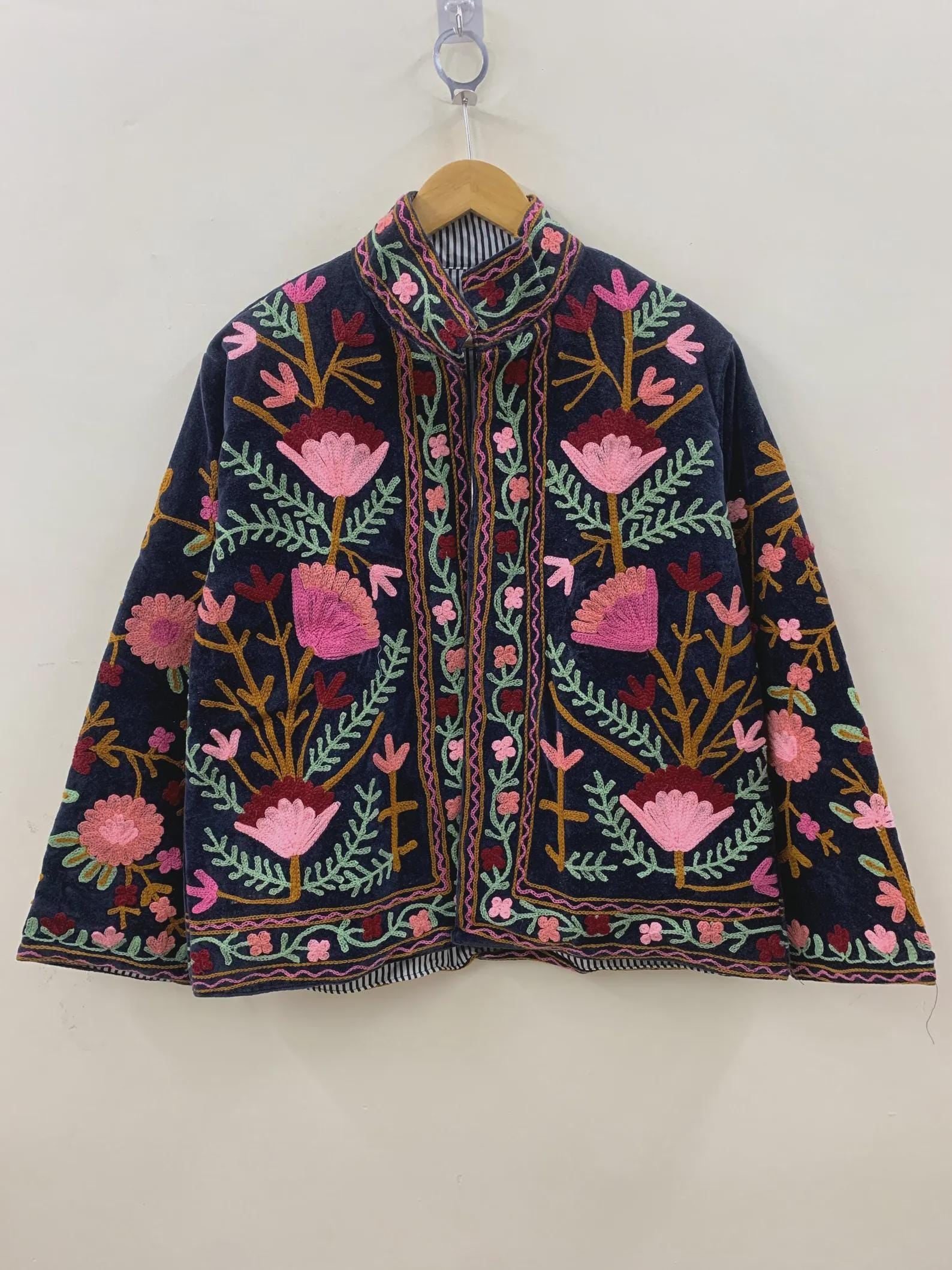 Velvet Suzani Jacket Women | Floral Embroidered Jacket | Bomber Jacket | Winter Warm Coat | Vintage Jacket | Gift for Her