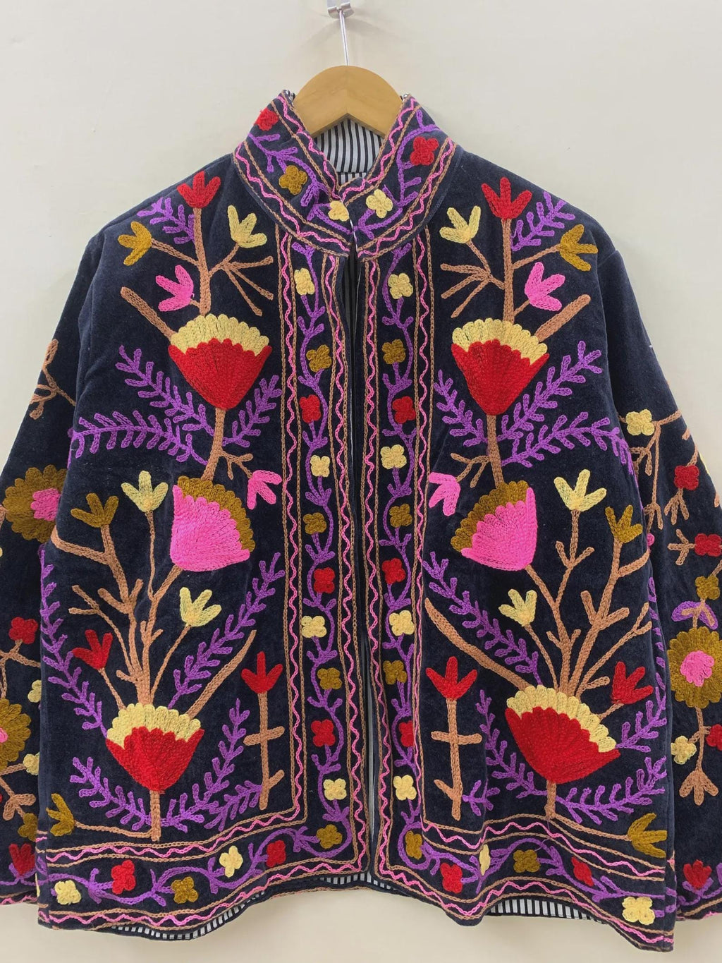 Embroidered Velvet Suzani Winter Jacket | Indian Boho Style Coat | Spring Bomber Jacket | Gift For Her | Suzani Outerwear | Duster Jacket