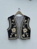 Black Velvet Boho Vest | Embroidered Indian Waistcoat | Handmade Ethnic Sleeveless Jacket | Cotton Lined Festival Vest | Gift for Her
