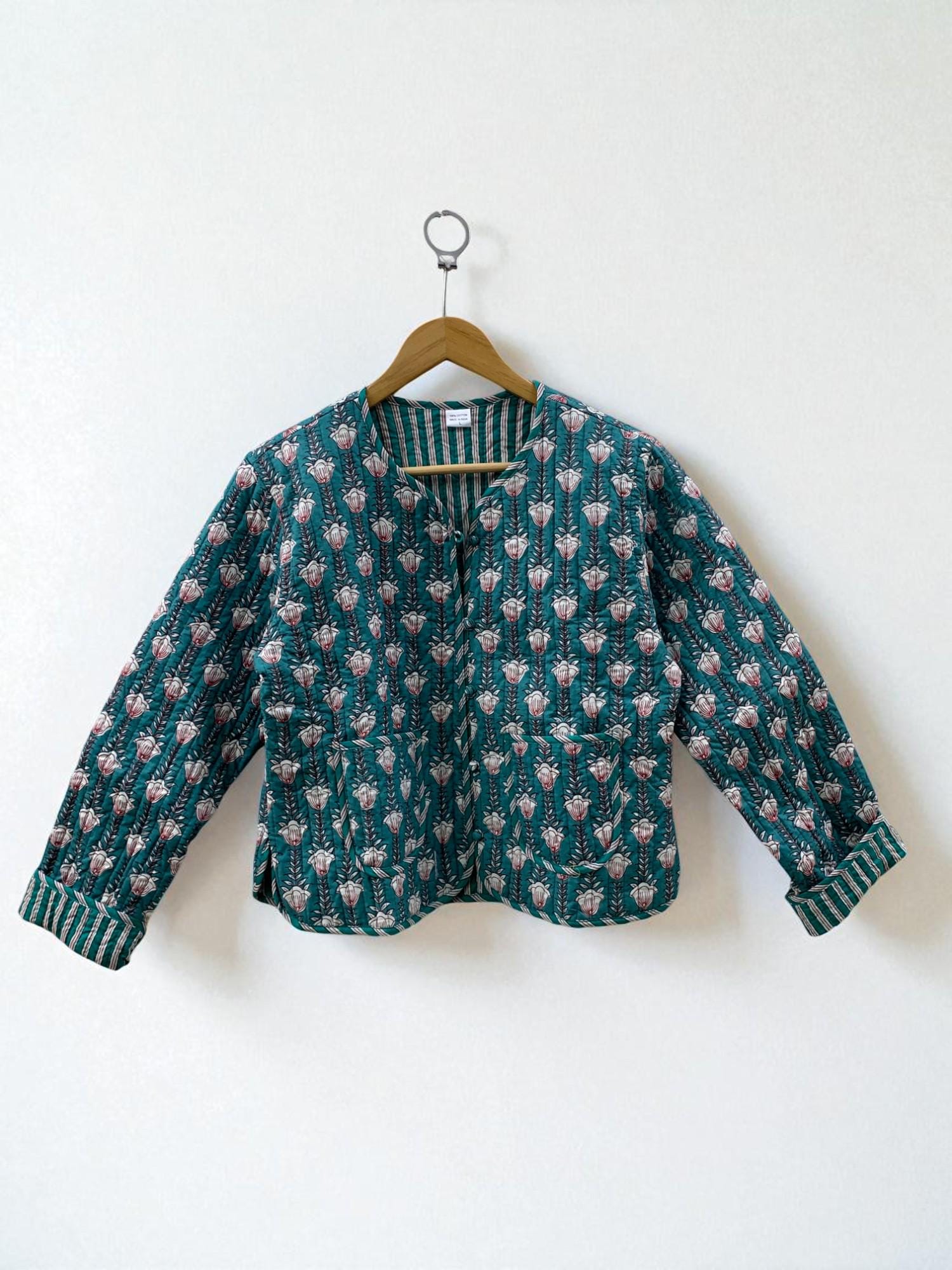 Cotton Quilted Cropped Boho Jacket | Printed Lightweight Cropped Jacket | Spring Jacket | Bomber Jacket | Gift For Her | Women's Outerwear