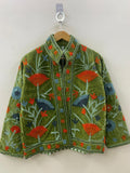 Green Floral Suzani Embroidered Velvet Winter Jacket | Short Festival Coat |Ethnic Bohemian Outerwear | Winter Kimono Jacket | Gift For Wife