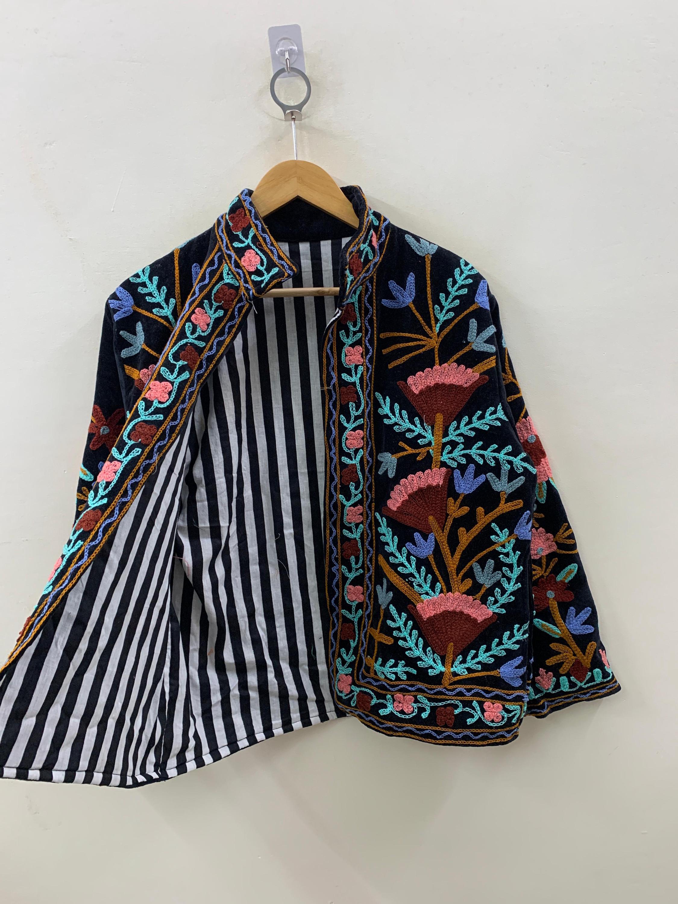 Suzani Embroidered Velvet Winter Jacket | Handmade Short Festival Coat | Ethnic Bohemian Outerwear | Winter Kimono Jacket | Gift For Wife