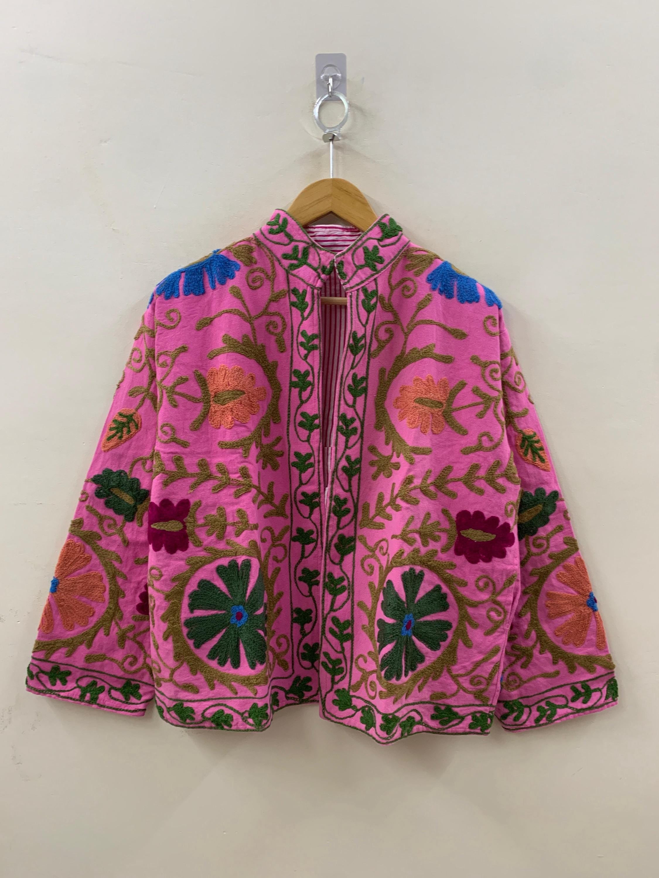 Embroidered Coat -Vintage Floral Cotton Suzani Short Jacket – Tribal Festival Kimono Jacket |Gift For Her | Duster Jacket | Bomber Chic Coat