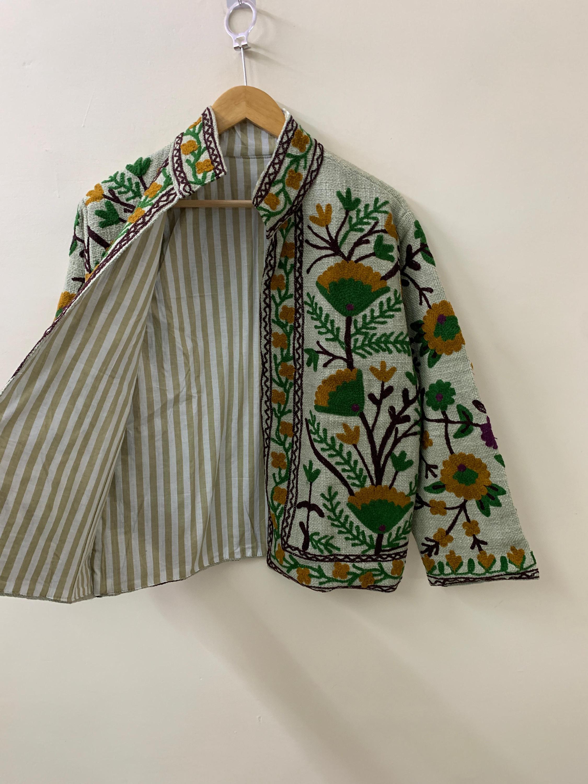 TNT Suzani Short Jacket | Embroidered Kimono Jacket | Uzbek Artisan Coat | Vintage Suzani Jacket | Boho Winter Coat | Gift for Her
