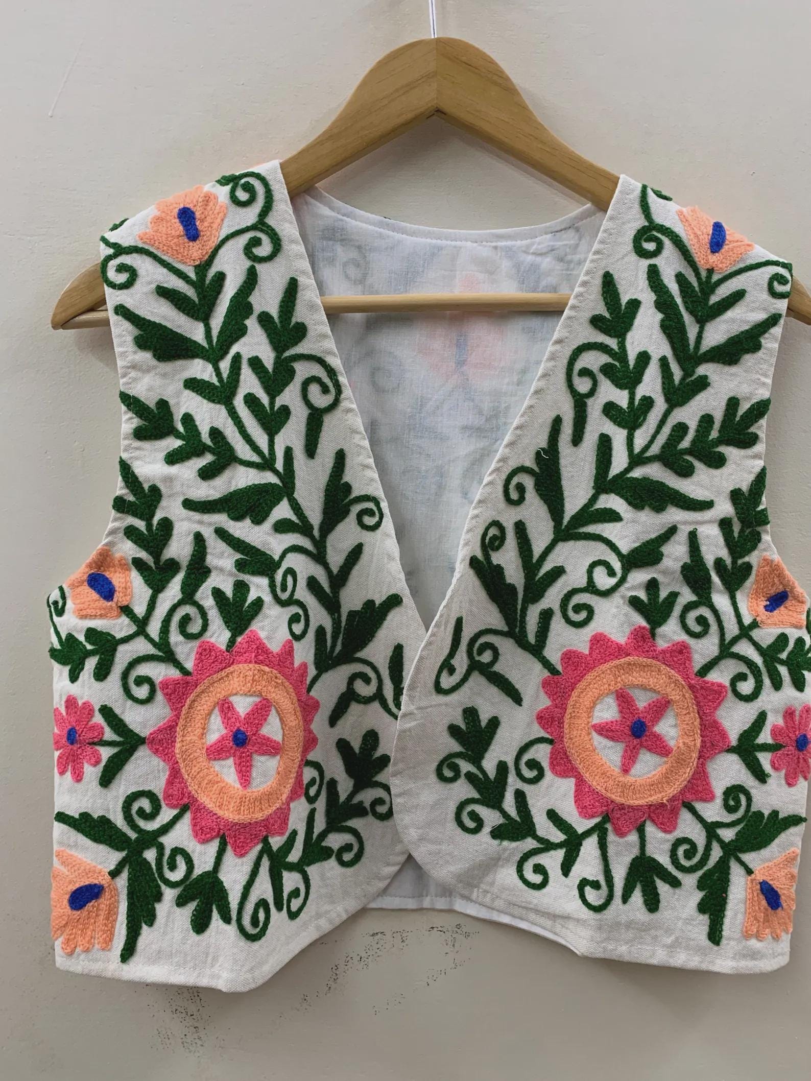 Suzani Embroidered Cotton Vest | Boho Floral Waistcoat | Handmade Ethnic Jacket | Sleeveless Bohemian Layer | Festival Boho Vest
