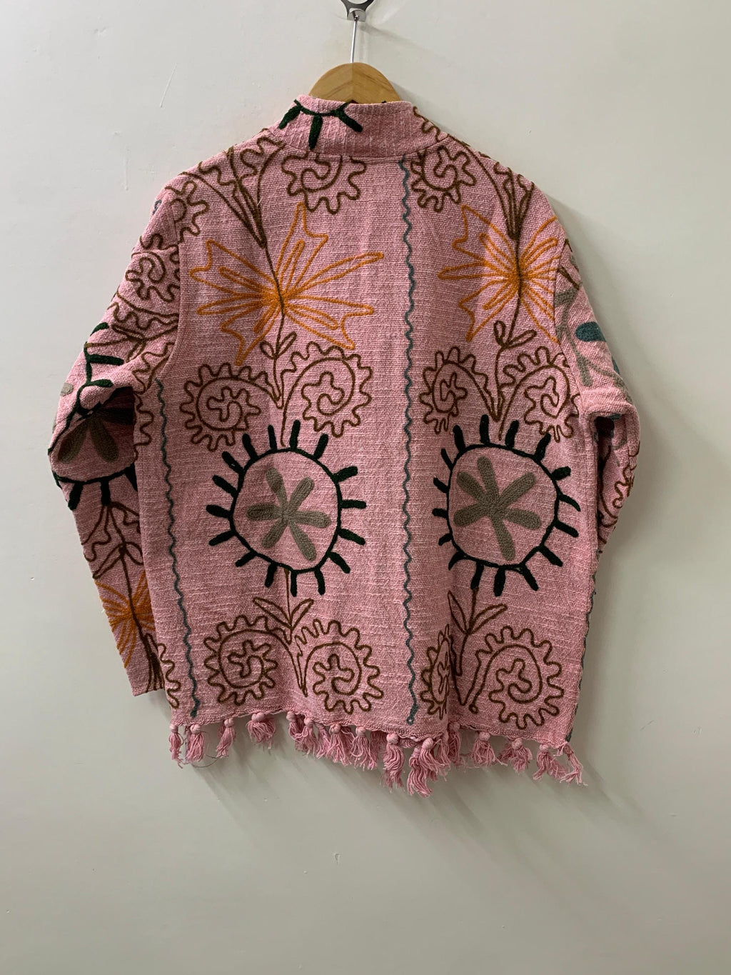 Vintage Suzani Embroidered Cotton Throw Kimono | Boho Throw Suzani Shrug | Tribal Spring Coat  | Clothing Outerwear Duster Jacket Shrug