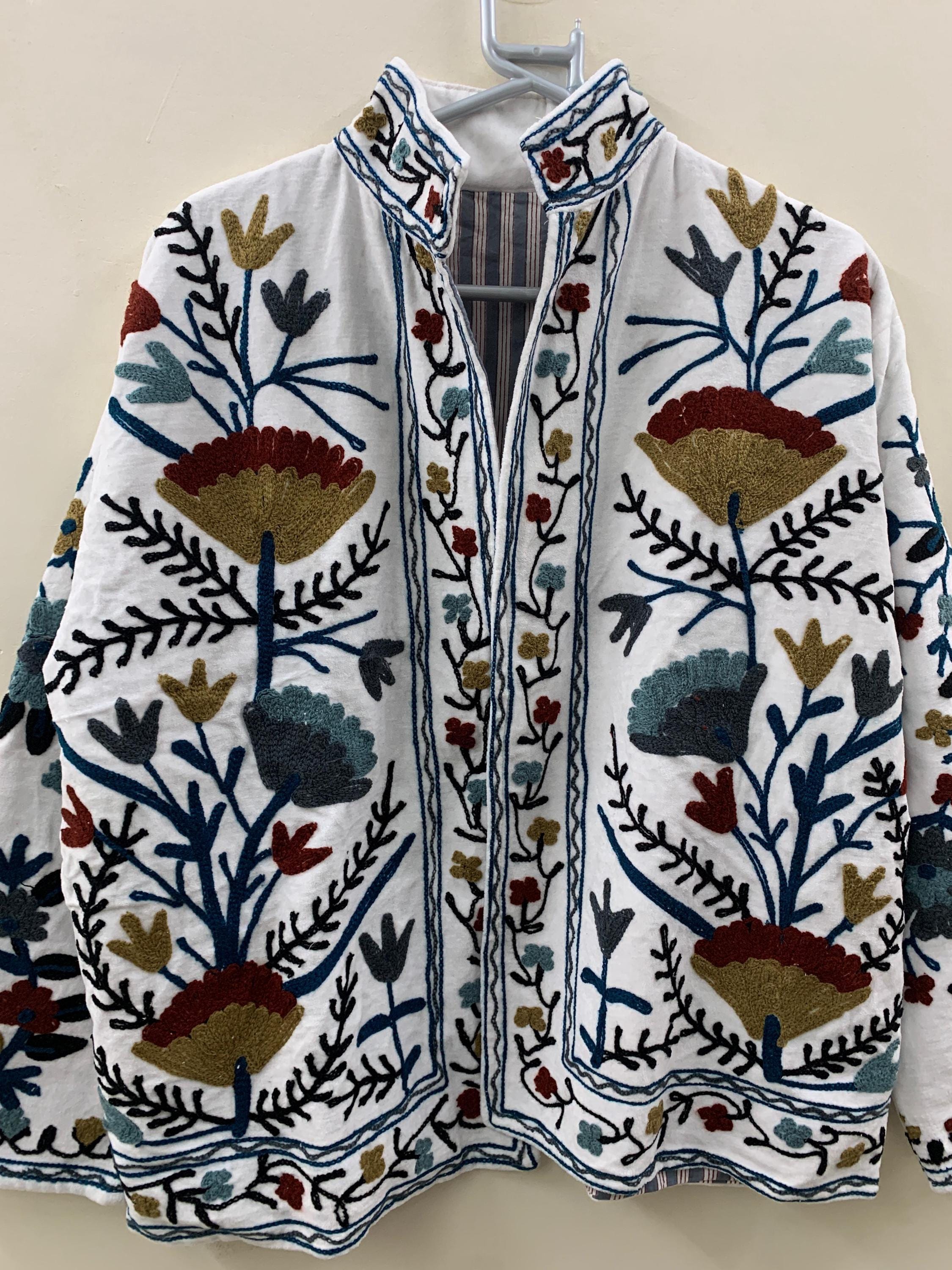Suzani Embroidery Velvet Jacket | Traditional Boho Cropped Coat | Winter Ethnic Festival Wear Jacket  | Statement Jacket | Gift for Her