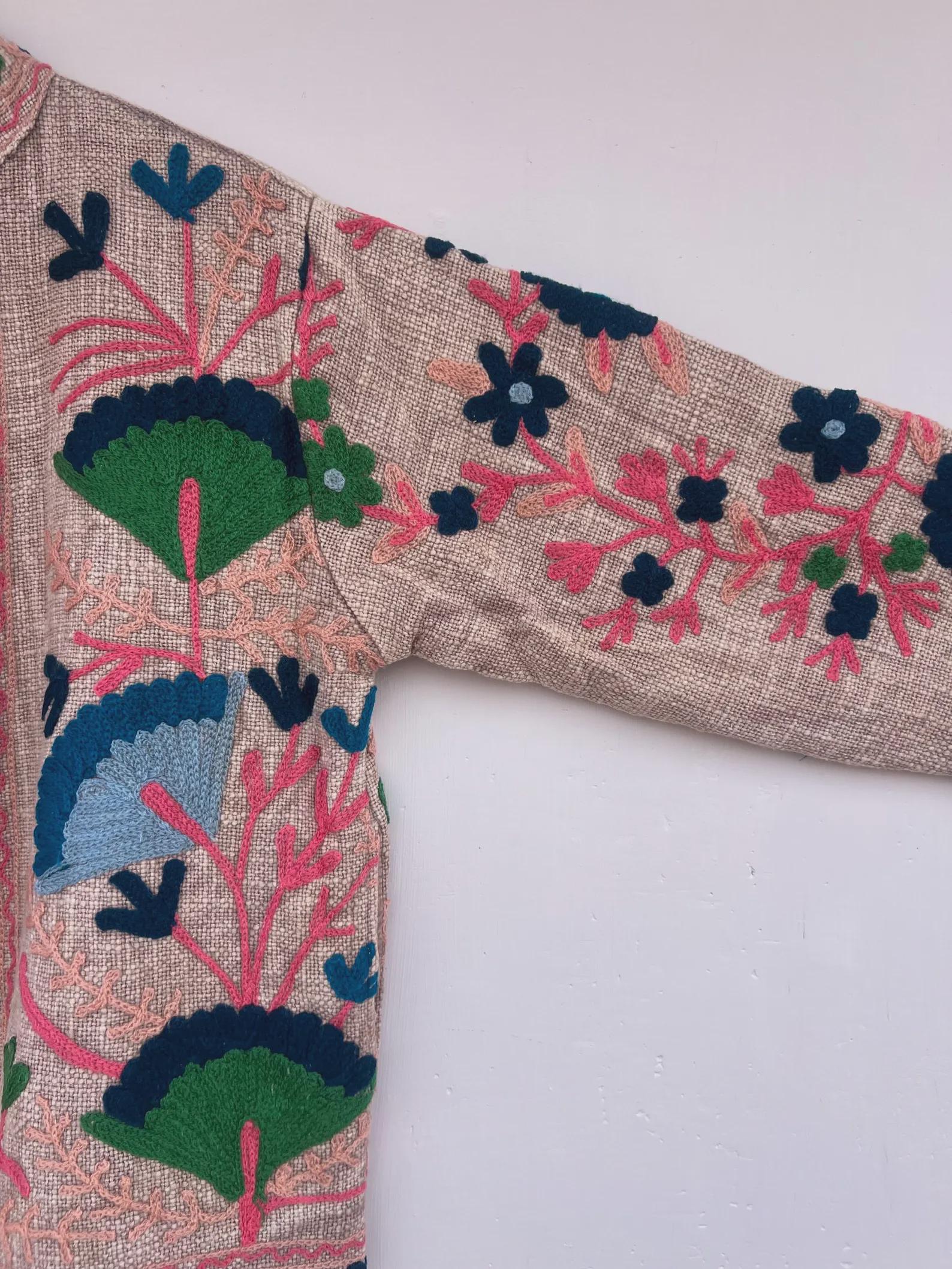 TNT Suzani Short Jacket – Embroidered Boho Jacket -Vintage Uzbek Textile - Floral Festival Coat | Bohemian Outerwear - Gift