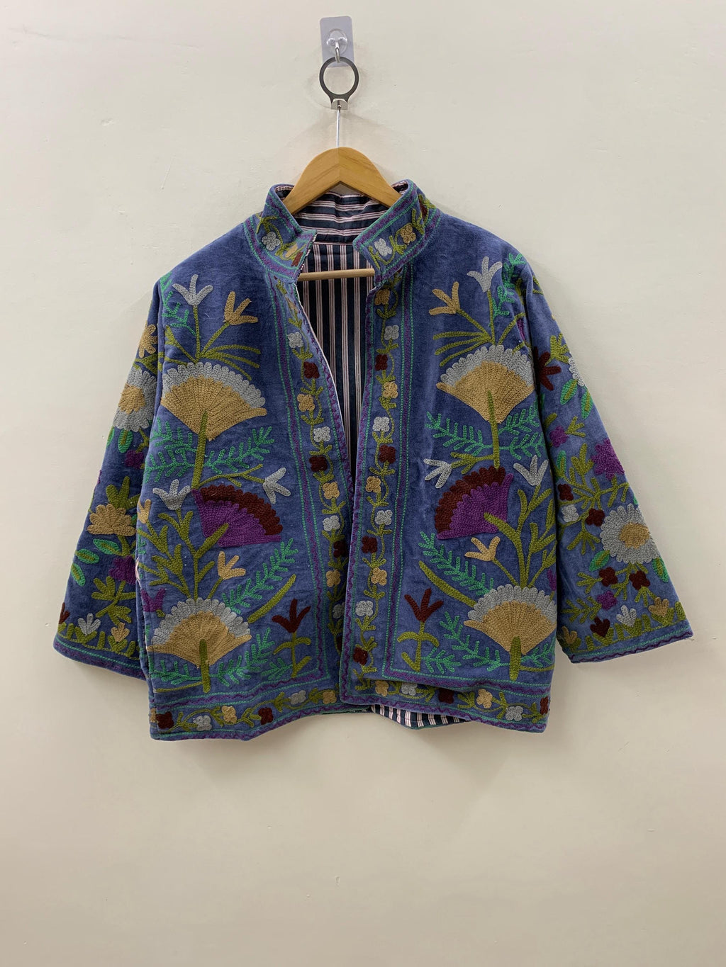 Bohemian Suzani Short Velvet Jacket | Festival Handmade Embroidered Coat |Ethnic Artisan Outerwear | Velvet Jacket for Women | Gift For Her