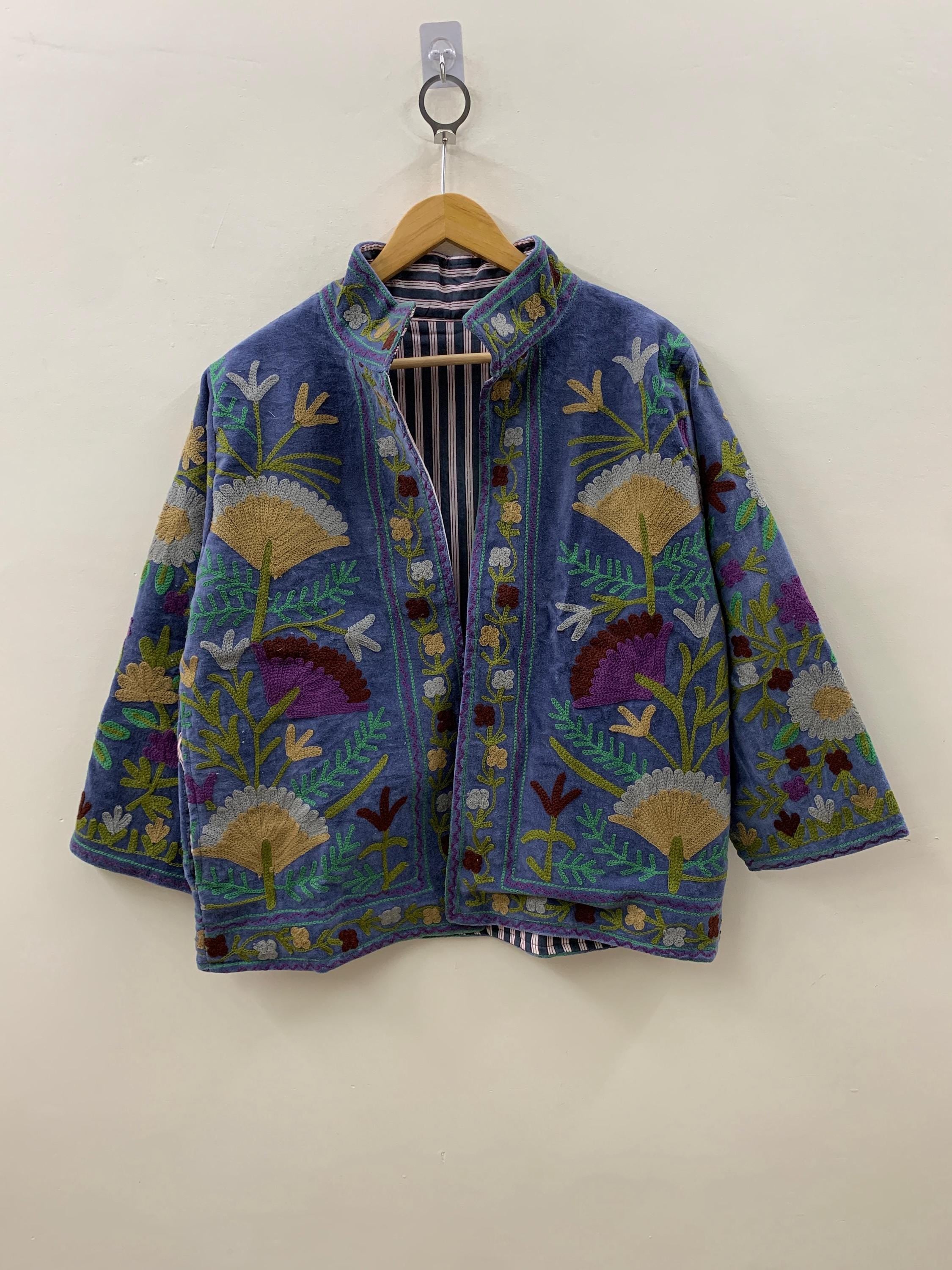 Bohemian Suzani Short Velvet Jacket | Festival Handmade Embroidered Coat |Ethnic Artisan Outerwear | Velvet Jacket for Women | Gift For Her