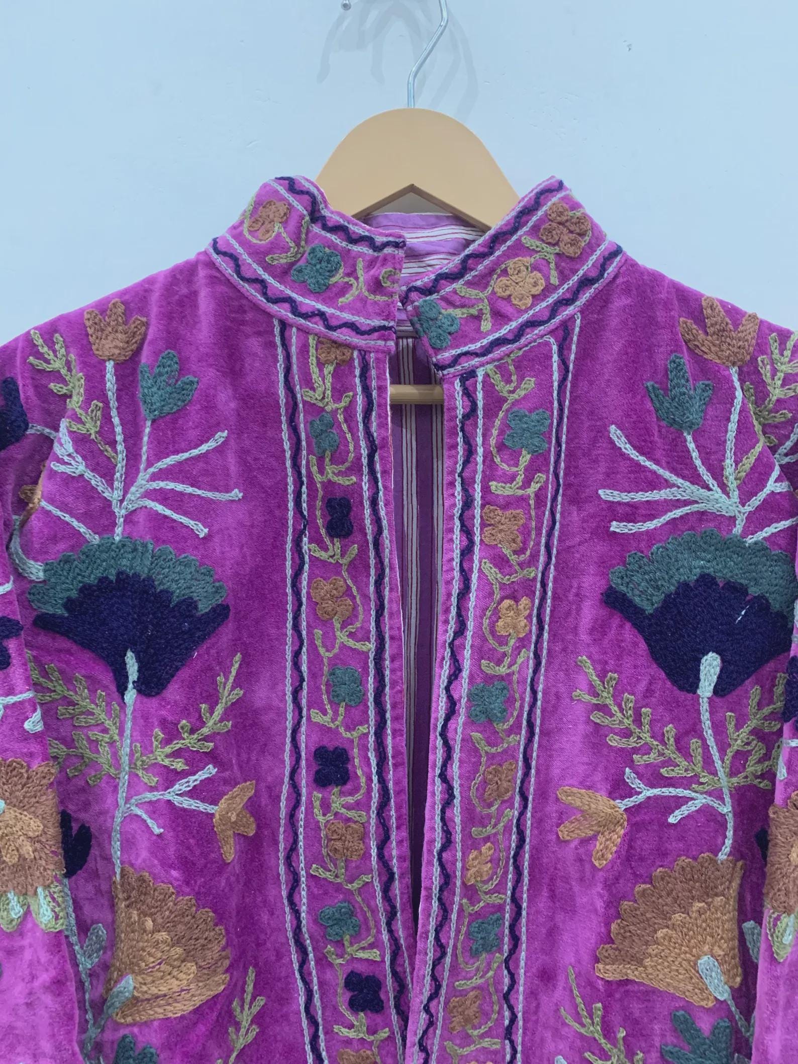 Purple Floral Suzani Embroidered Short Jacket | Suzani Bomber Women's Jacket | Embroidery Short Coat | Boho Jacket Coat | Gift For Her
