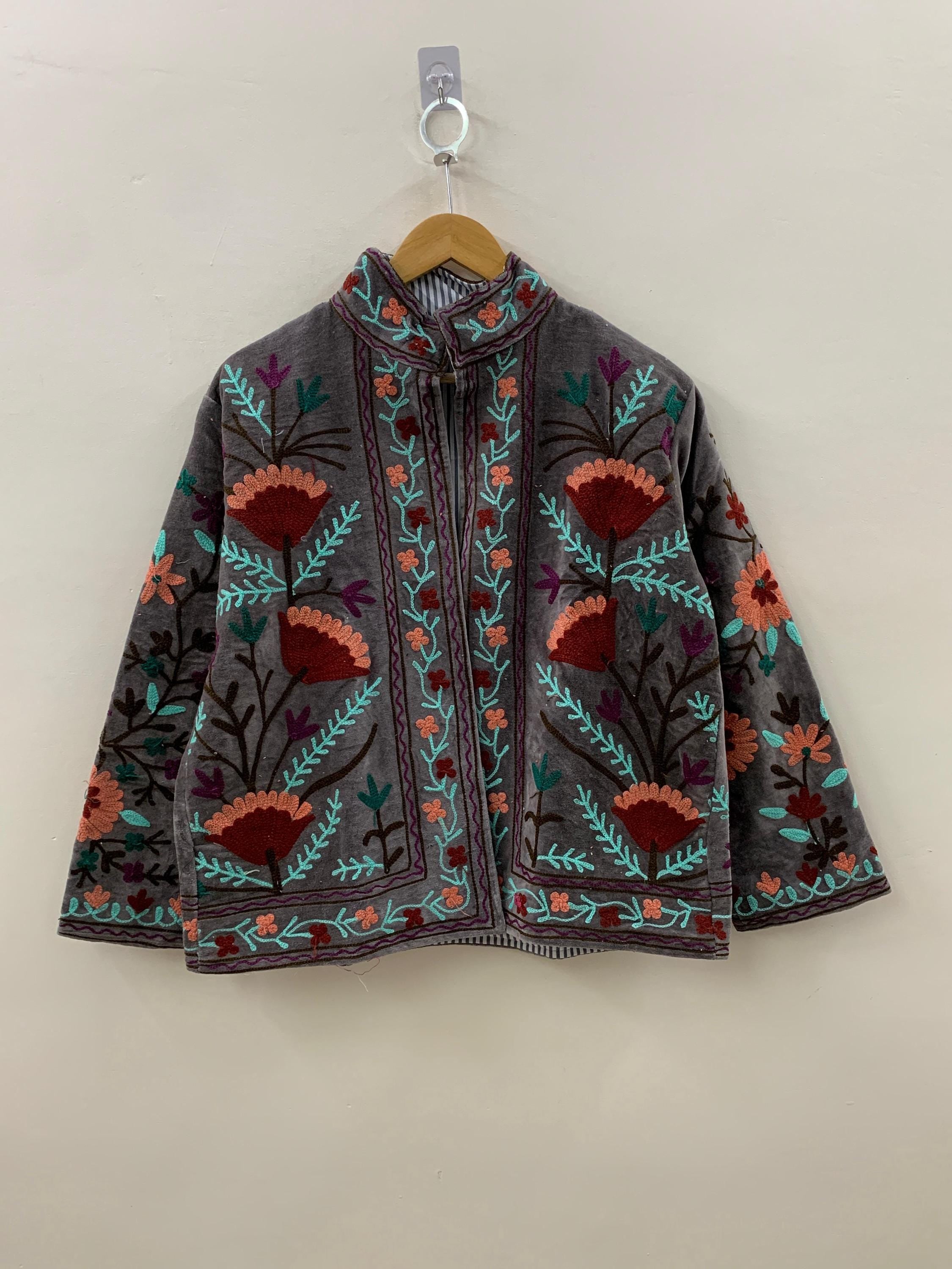 Embroidered Suzani Short Velvet Jacket | Winter Coat | Short Jacket | Artisan Suzani Velvet Jacket | Gift For Her |Vintage Jacket