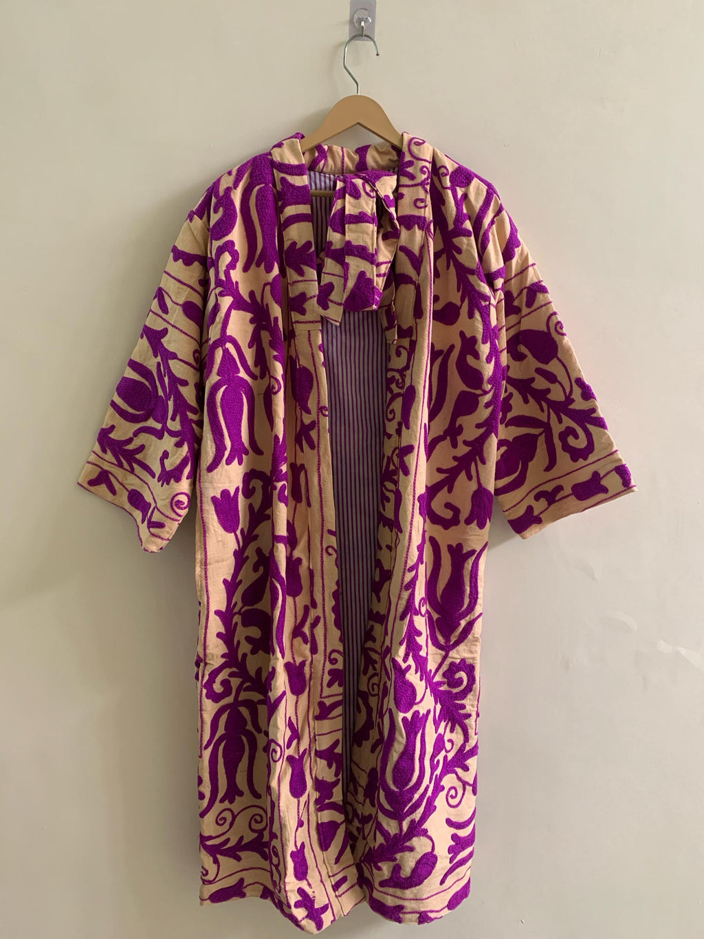 Handmade Embroidered Kimono | Unisex Boho Kimono Jacket | Purple Cotton Canvas Robe | Beach Cover Up | Festival Outfit | Resort Wear Kimono