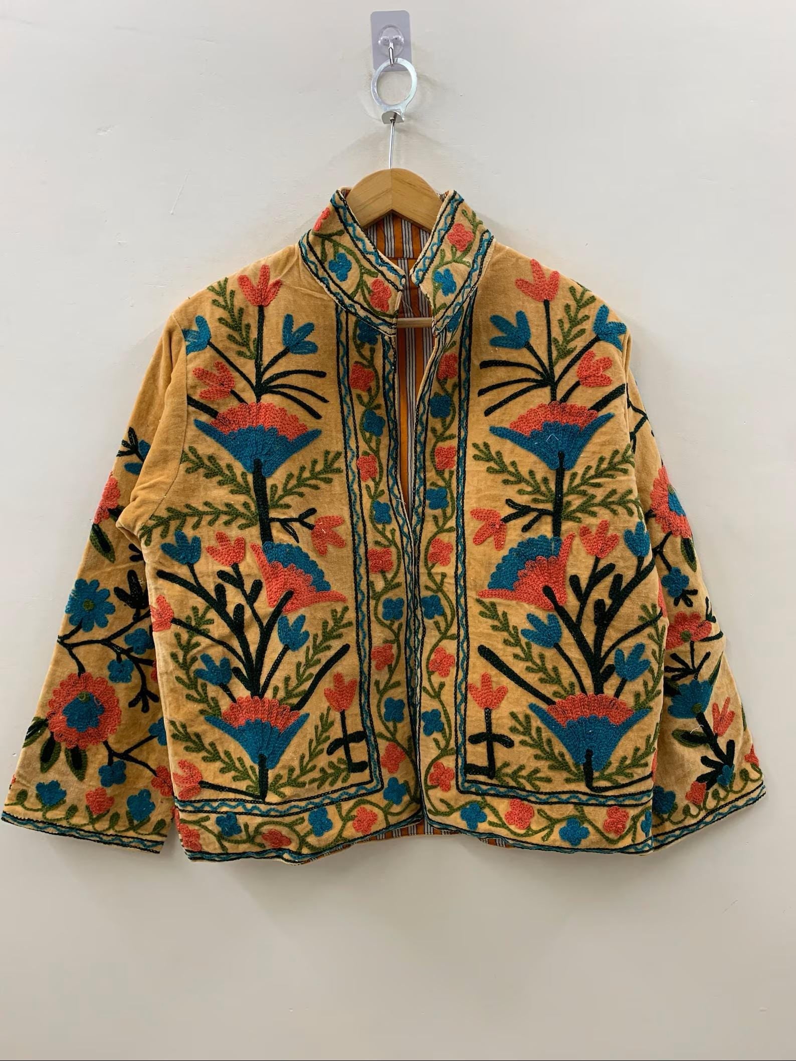Velvet Suzani With Pocket Winter Short Jacket | Boho Floral Jacket | Bomber Jacket | Winter Warmed Coat | Gift For Her | Spring Jacket