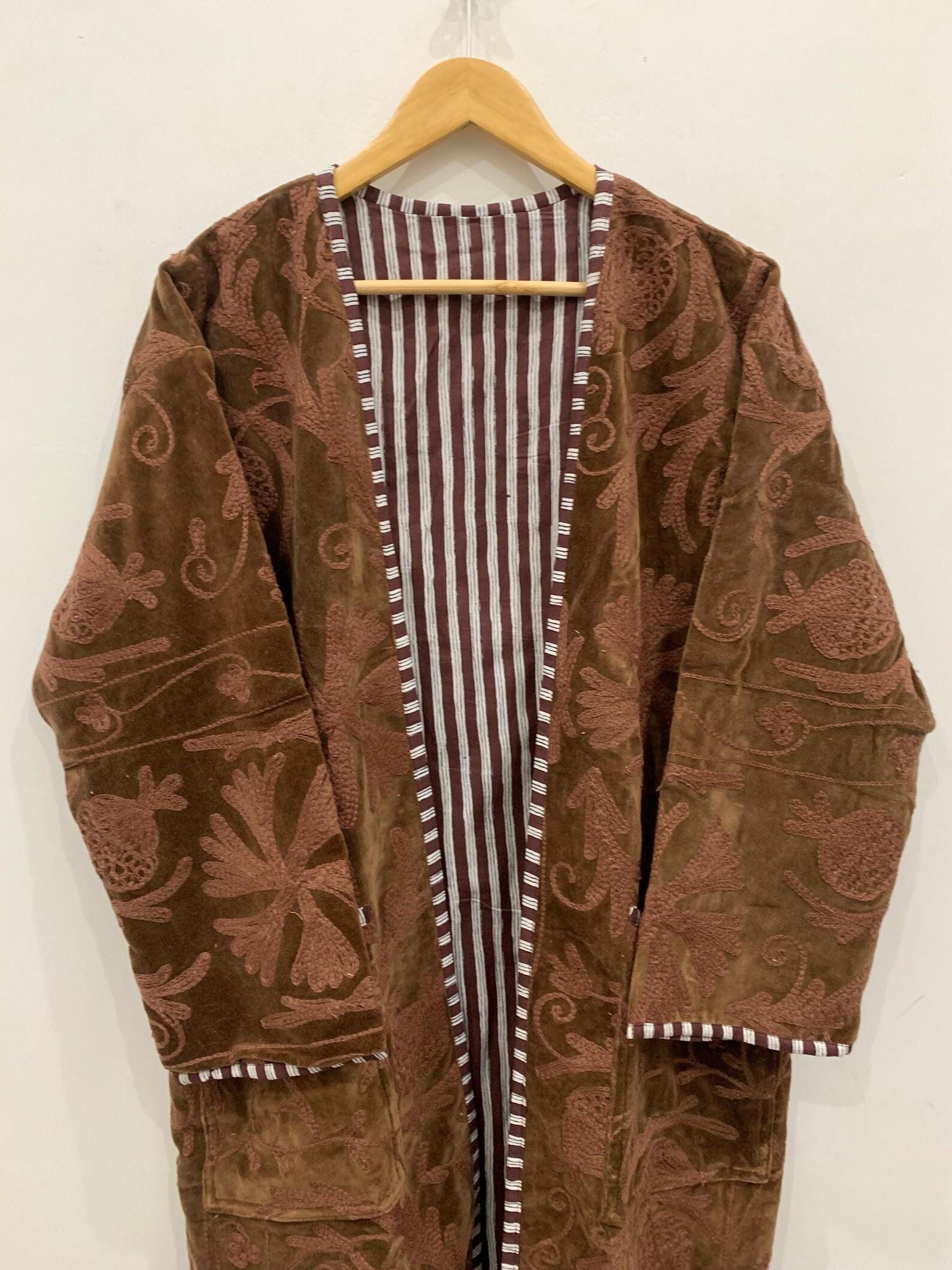 Long Suzani Kimono Robe | Boho Embroidered Duster | Vintage Uzbek Coat | Handmade Festival Kimono | Bohemian Robe Jacket | One of a Kind