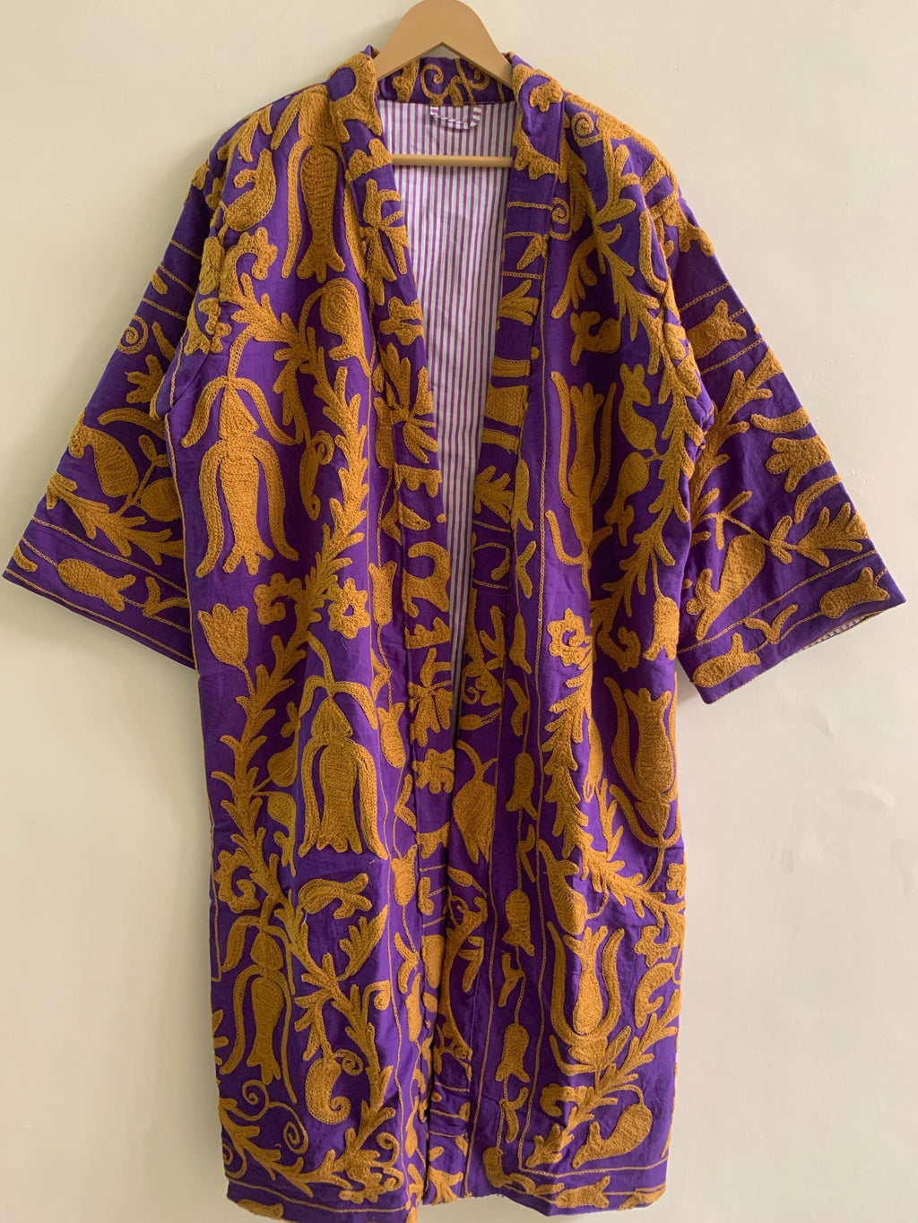Boho Duster Kimono Jacket | Embroidered Unisex Kimono | Purple Cotton Canvas Robe | Beach Cover Up | Festival Wear | Gift for Her