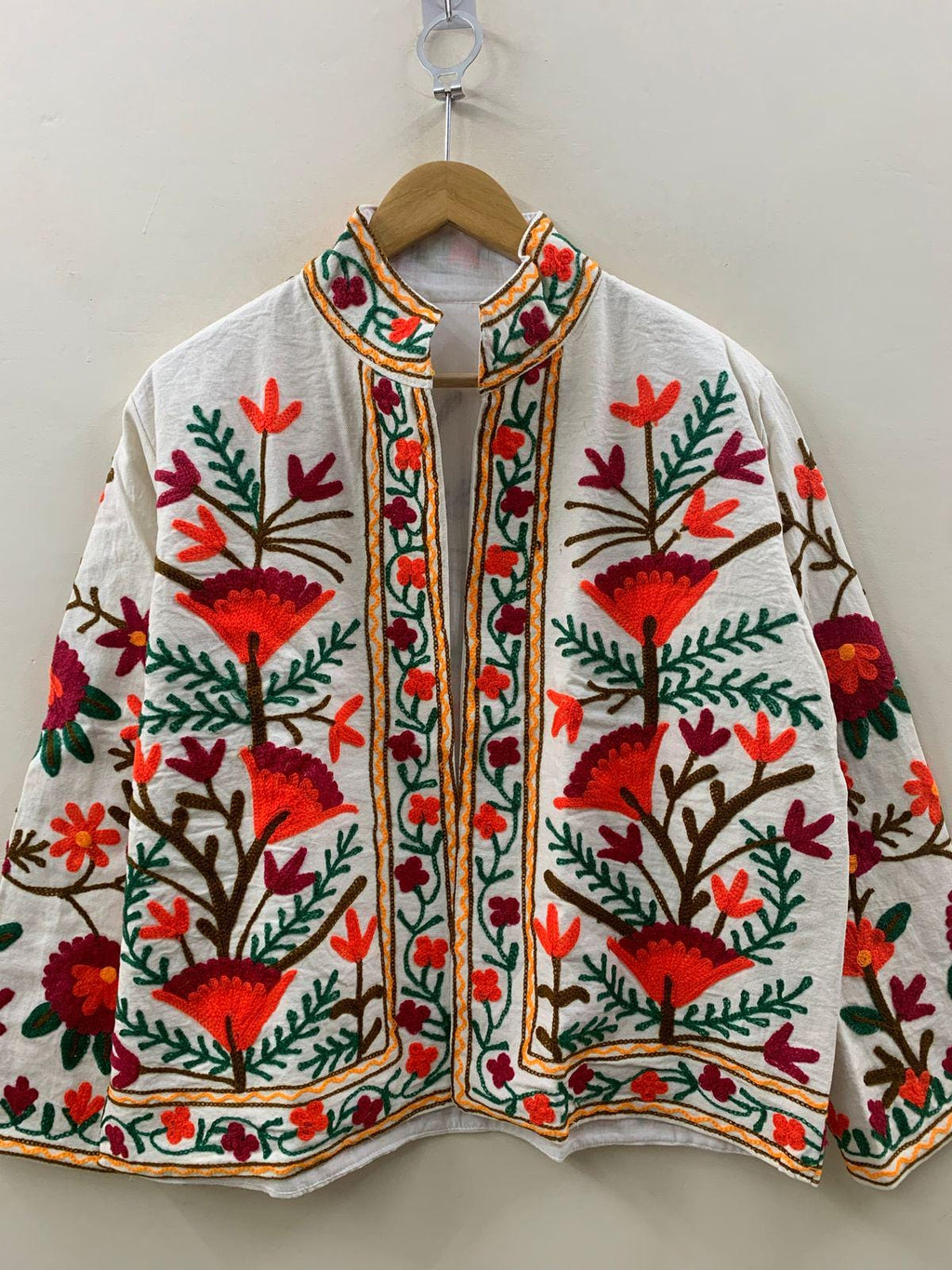 White Suzani TNT Fabric Short Boho Jacket | Long Sleeve Button Winter Coat | Short Jacket | Spring Bomber Jacket | Gift For Her | TNT Coat
