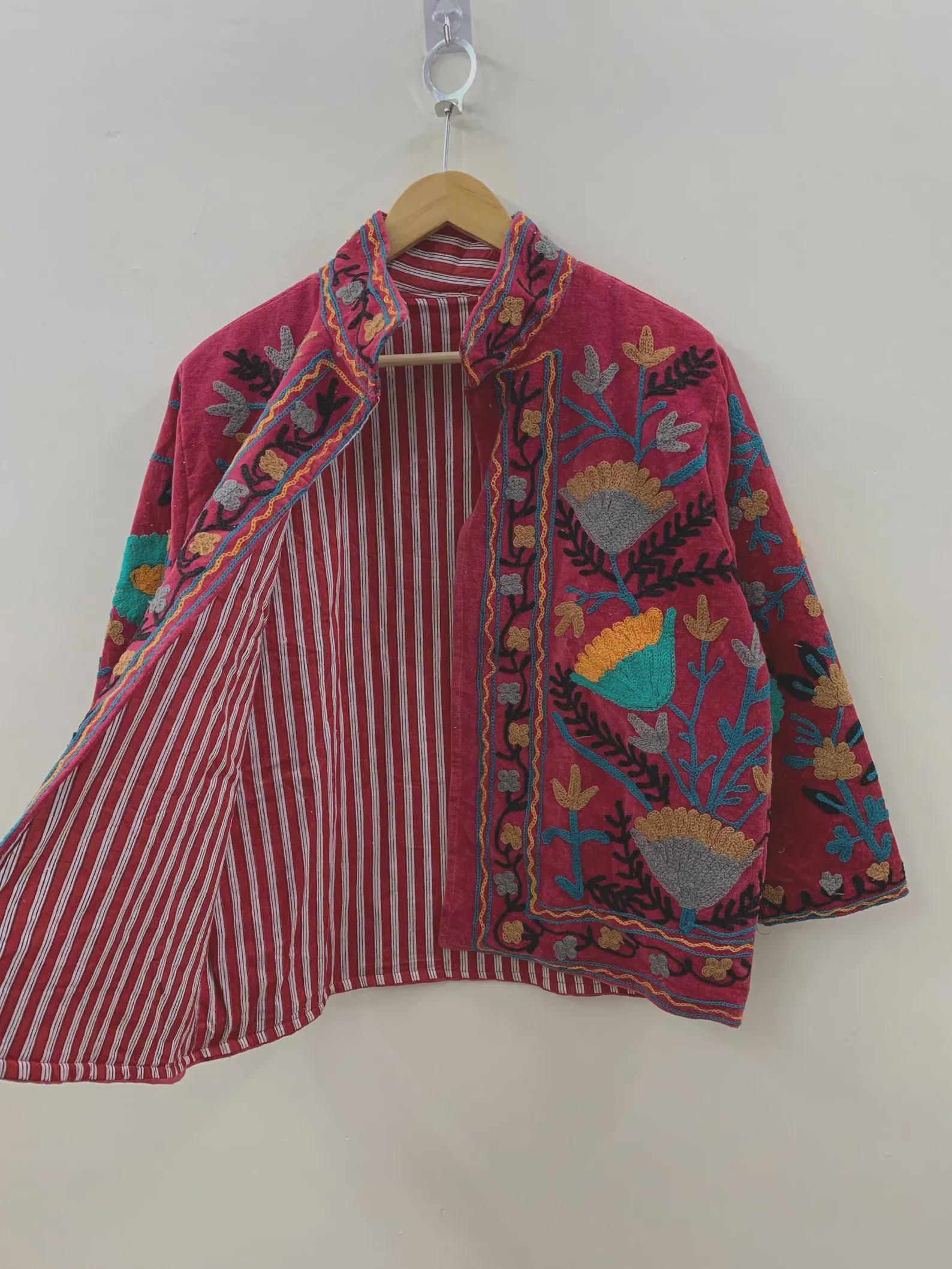 Embroidered Velvet Suzani Duster Jacket | Indian Style Coat | Unisex Kimono Jacket | Long Bomber Jacket | Bridesmaid Winter Statement Coat