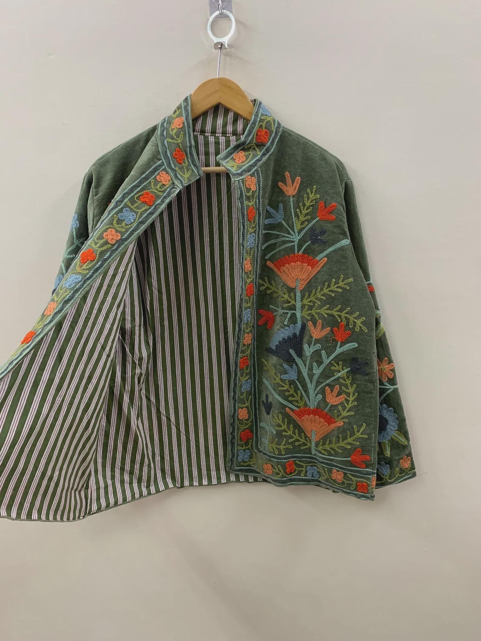 Floral Velvet Suzani Embroidery Jacket |Suzani Duster Jacket | Winter Kimono Jacket | Bomber Coat, Gift For Her | Street Fashion Jacket