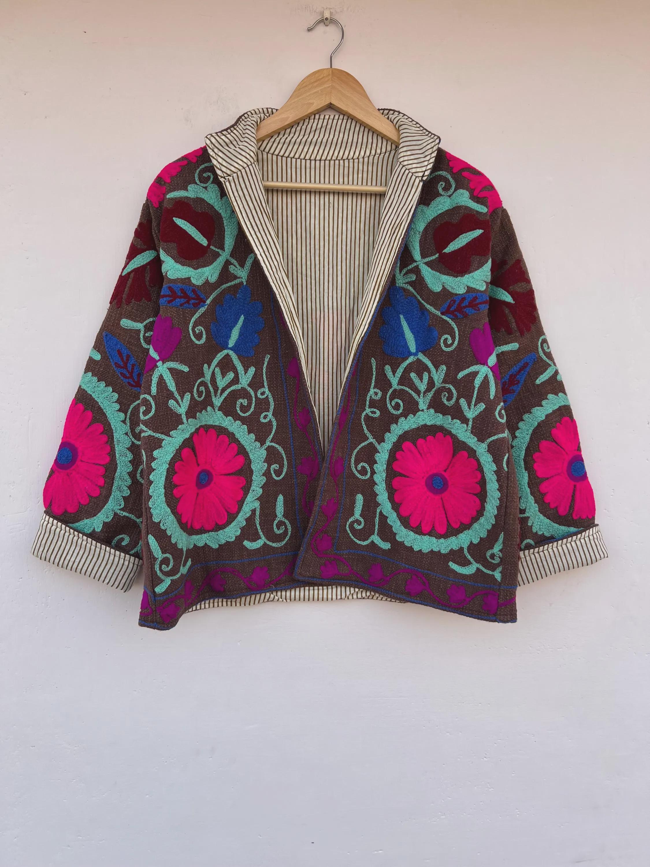 Handmade Cotton Suzani Jacket - Embroidered Tribal Festival Coat