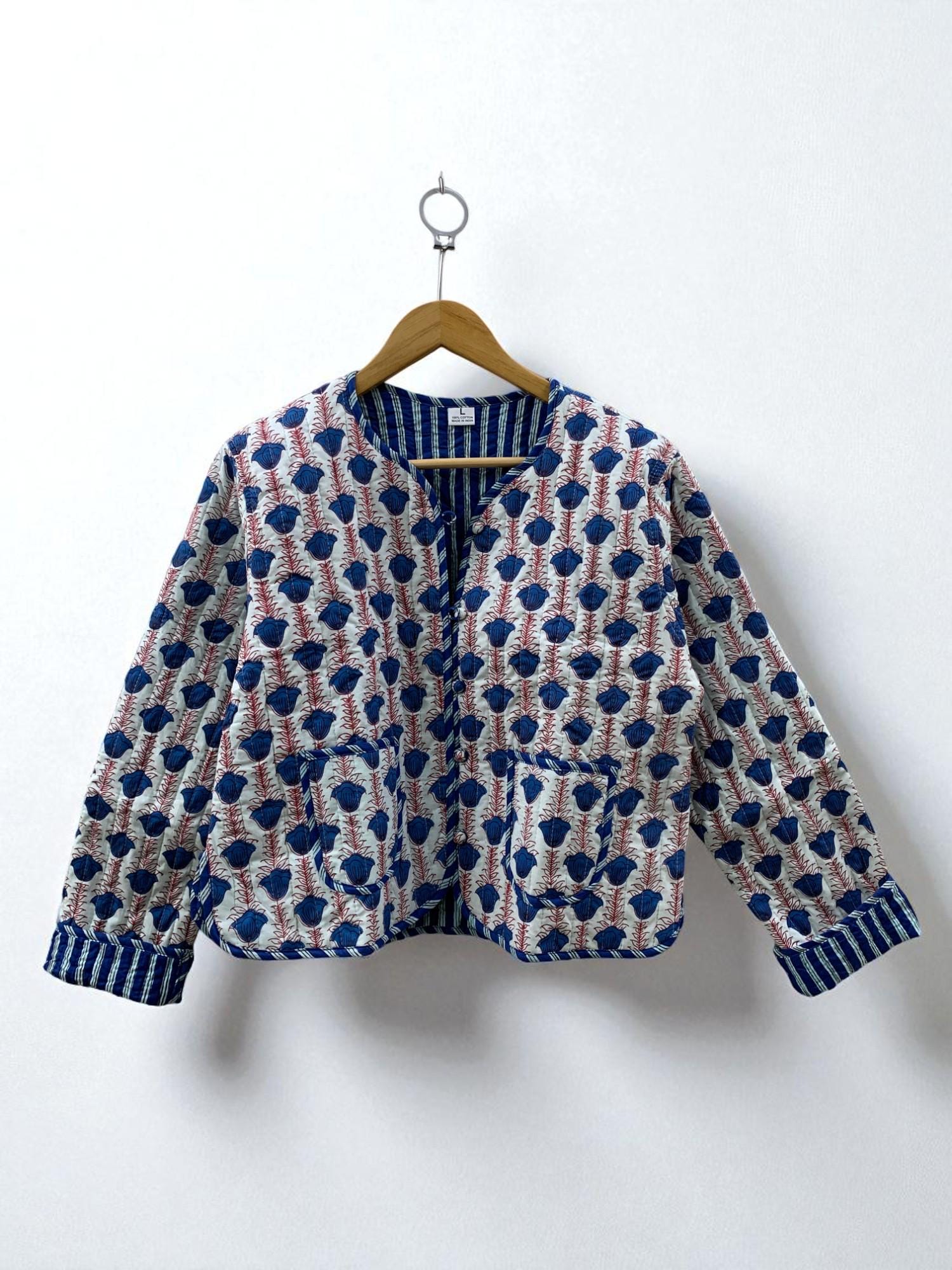 Women's Cotton Quilted Cropped Boho Jacket |Outerwear | Printed Lightweight Cropped Jacket | Spring Jacket | Bomber Jacket | Gift For Her |