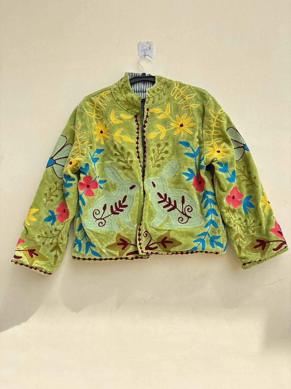 Green Velvet Suzani Jacket | Floral Embroidery Jacket  | Hippie Coat | Warm Winter Coat | Artisanal Outerwear | Gift For Her | Cropped Coat