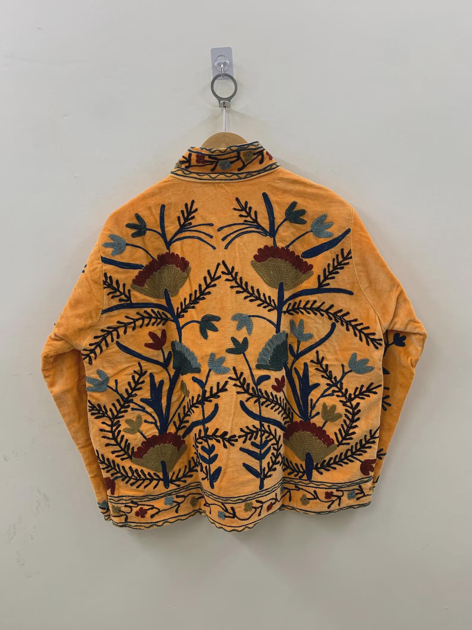 Mustard Velvet Suzani With Pocket Winter Short Jacket | Boho Floral Jacket | Bomber Jacket | Winter Warmed Coat | Gift For Her | Spring Coat