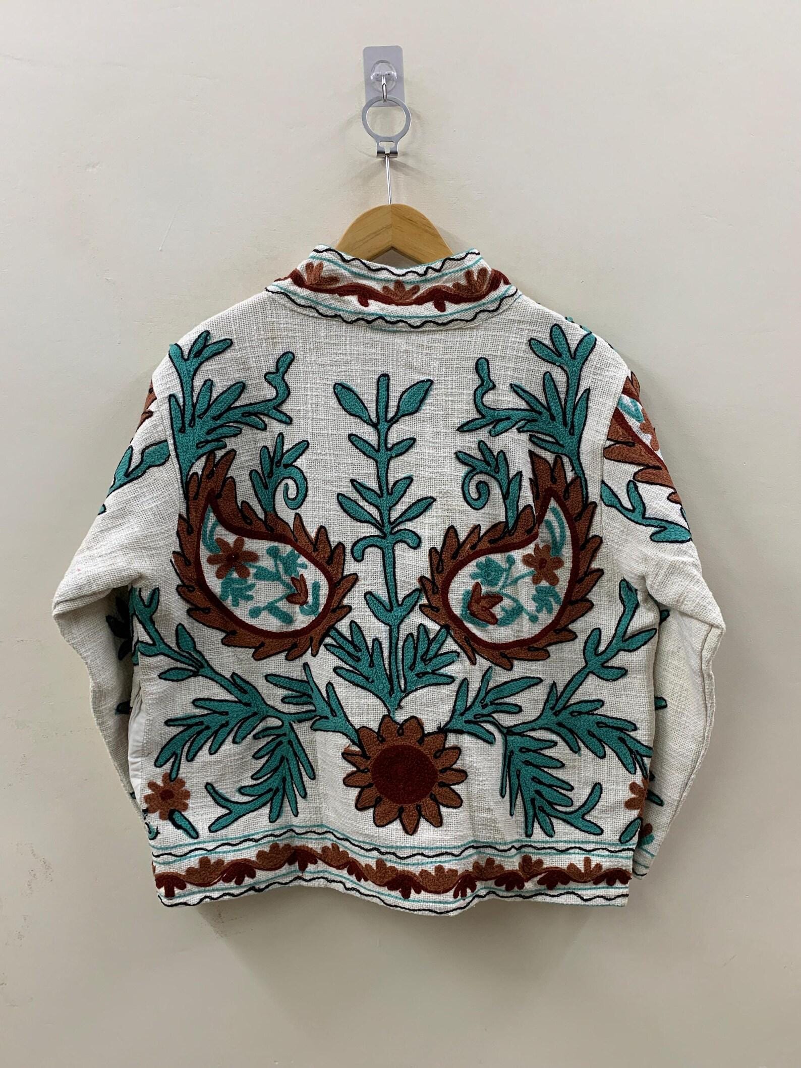 Embroidered Floral Suzani Jacket: Indian Handmade Short Coat | Festival Kimono Jacket |Warm Outerwear |Gift For Her