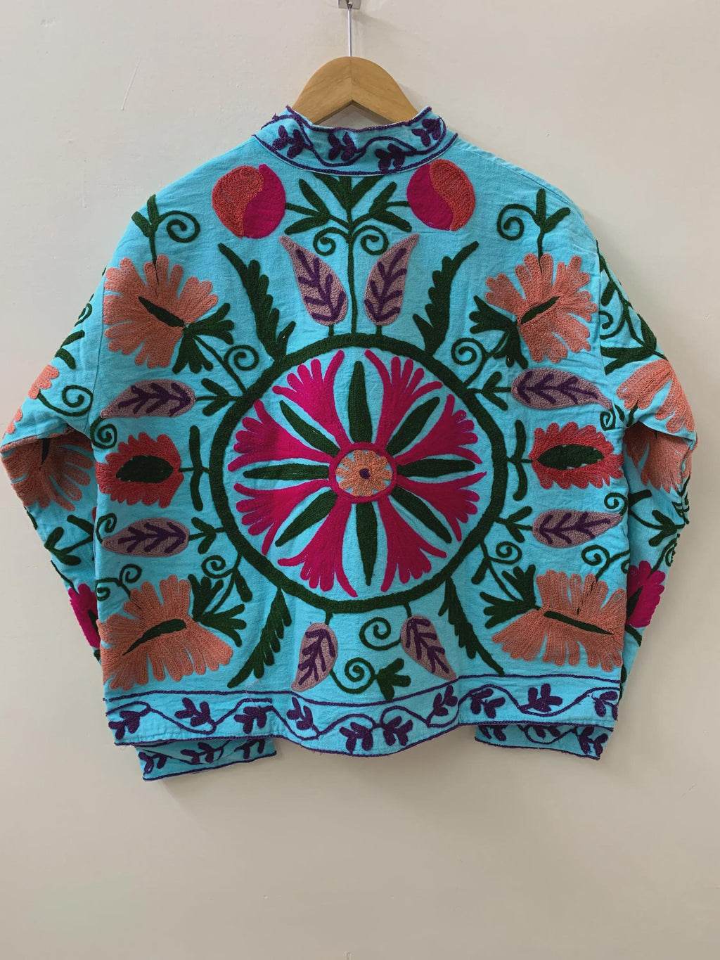 Indian Suzani Cotton Short Coat, Women's Jacket, Cotton Handmade Embroidery Coat, Suzani Cotton Boho Jacket, Gift For Her, Boho Suzani Coat