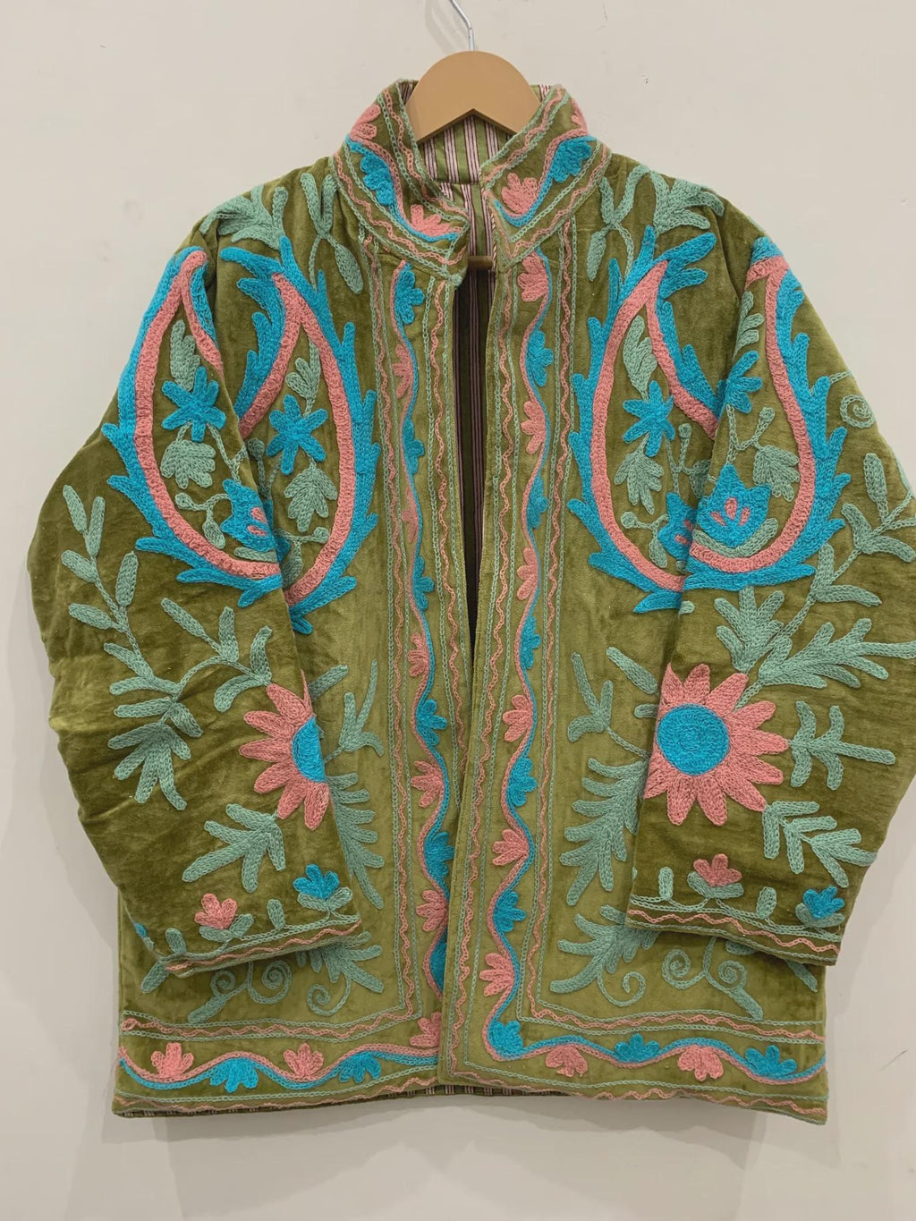 Bohemian Suzani Kimono Jacket | Oversized Velvet Embroidered Coat | Vintage Inspired Outerwear | Cropped Jacket | Winter Wear Jacket | Gift