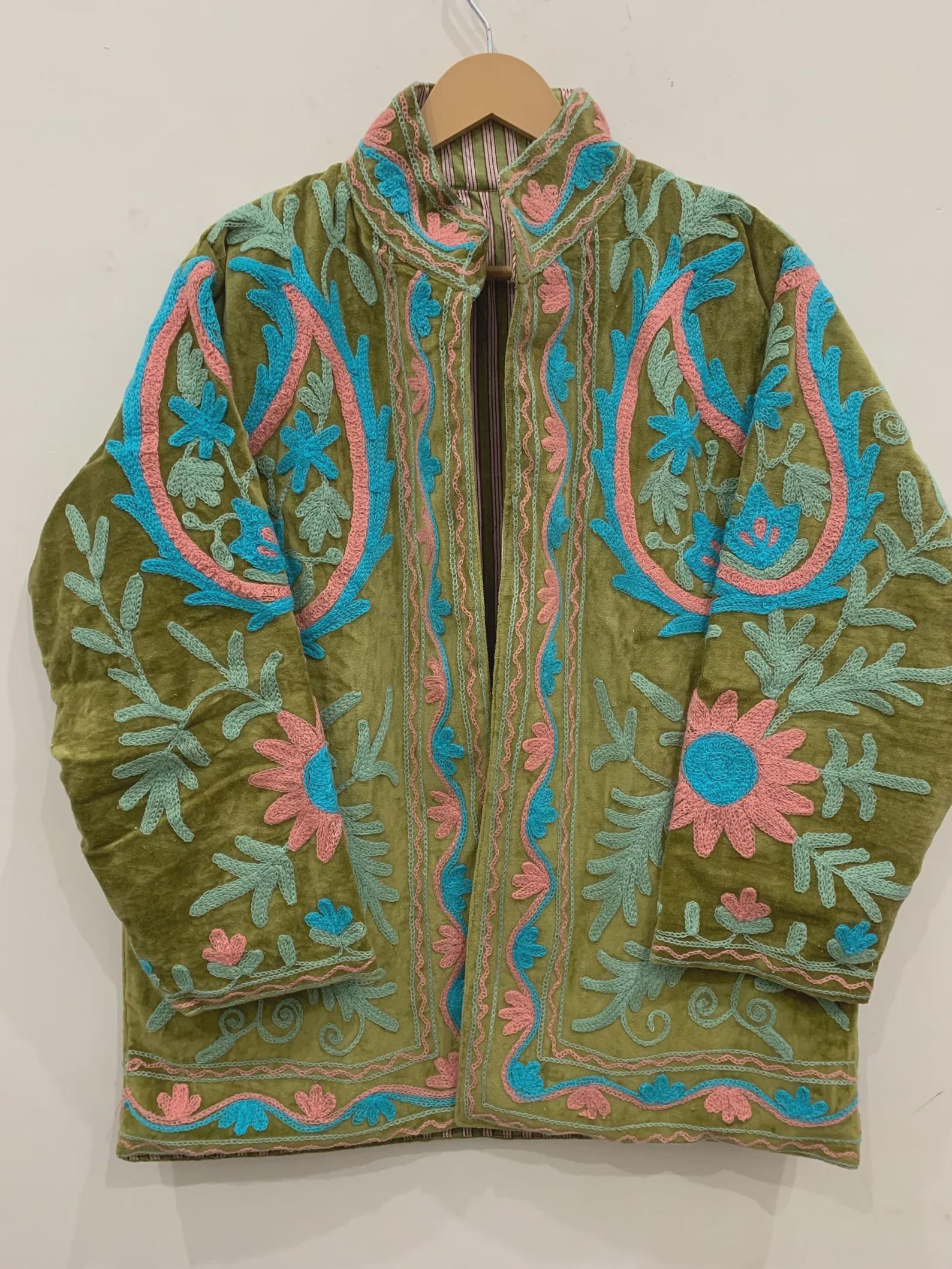 Bohemian Suzani Kimono Jacket | Oversized Velvet Embroidered Coat | Vintage Inspired Outerwear | Cropped Jacket | Winter Wear Jacket | Gift