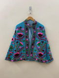 Indian Suzani Cotton Short Coat, Women's Jacket, Cotton Handmade Embroidery Coat, Suzani Cotton Boho Jacket | Gift For Her, Boho Suzani Coat