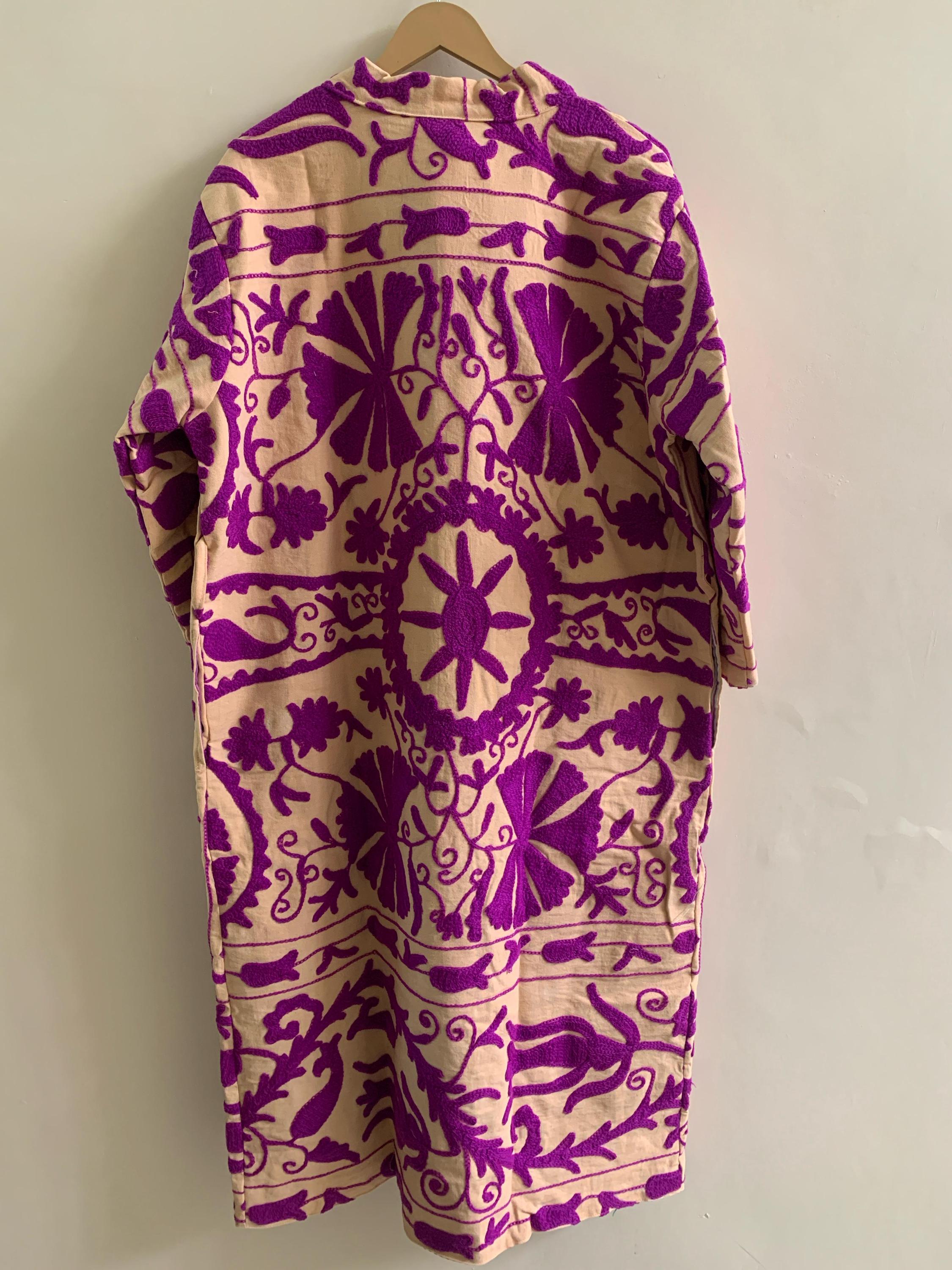 Handmade Embroidered Kimono | Unisex Boho Kimono Jacket | Purple Cotton Canvas Robe | Beach Cover Up | Festival Outfit | Resort Wear Kimono