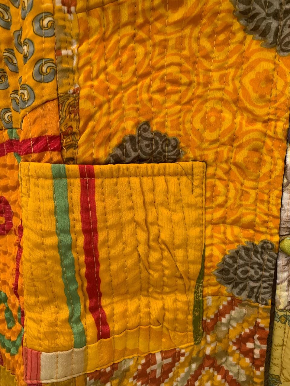 Boho Mustard Silk Quilted Patchwork Jacket | Style Wearable Art | Statement Layer Jacket | Kantha Coat | Short Jacket | Winter Wear Jacket