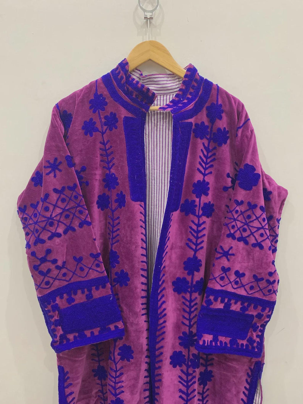 Purple Suzani Kimono Robe Long Boho Jacket | Vintage Embroidered Uzbek Textile Coat