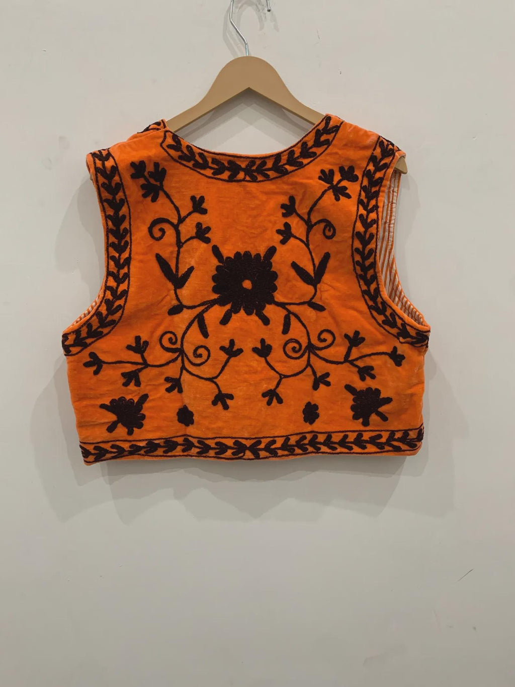 Orange Suzani Velvet Vest | Boho Embroidered Waistcoat | Vintage Floral Sleeveless Jacket | Festival Bohemian Layer | Ethnic Statement Vest