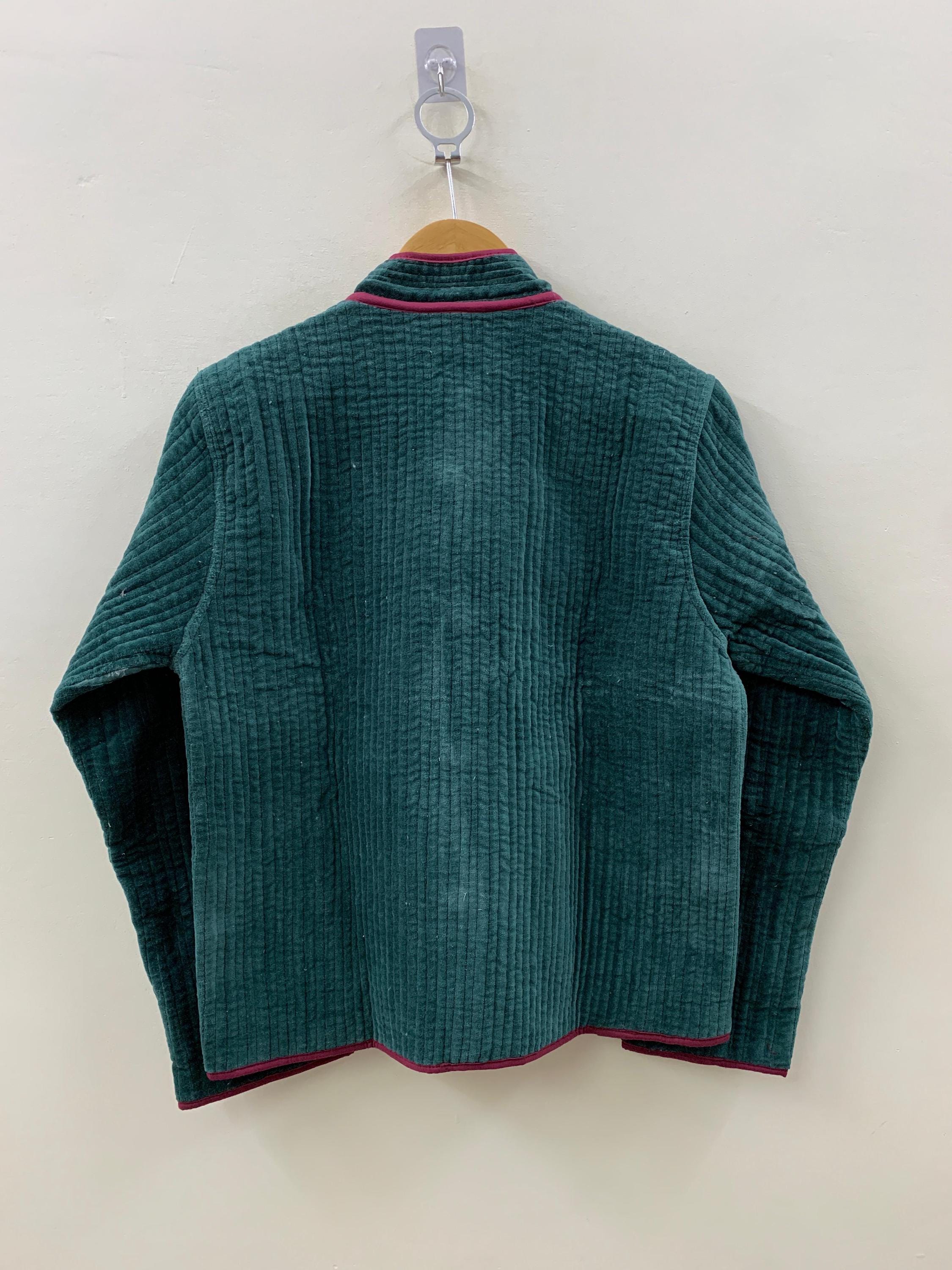 Green Velvet Quilted Solid Short Jacket | Velvet Coat | Buttoned Velvet Jacket | Quilted Boho Blazer | Winter Bomber Coat | Duster Jacket