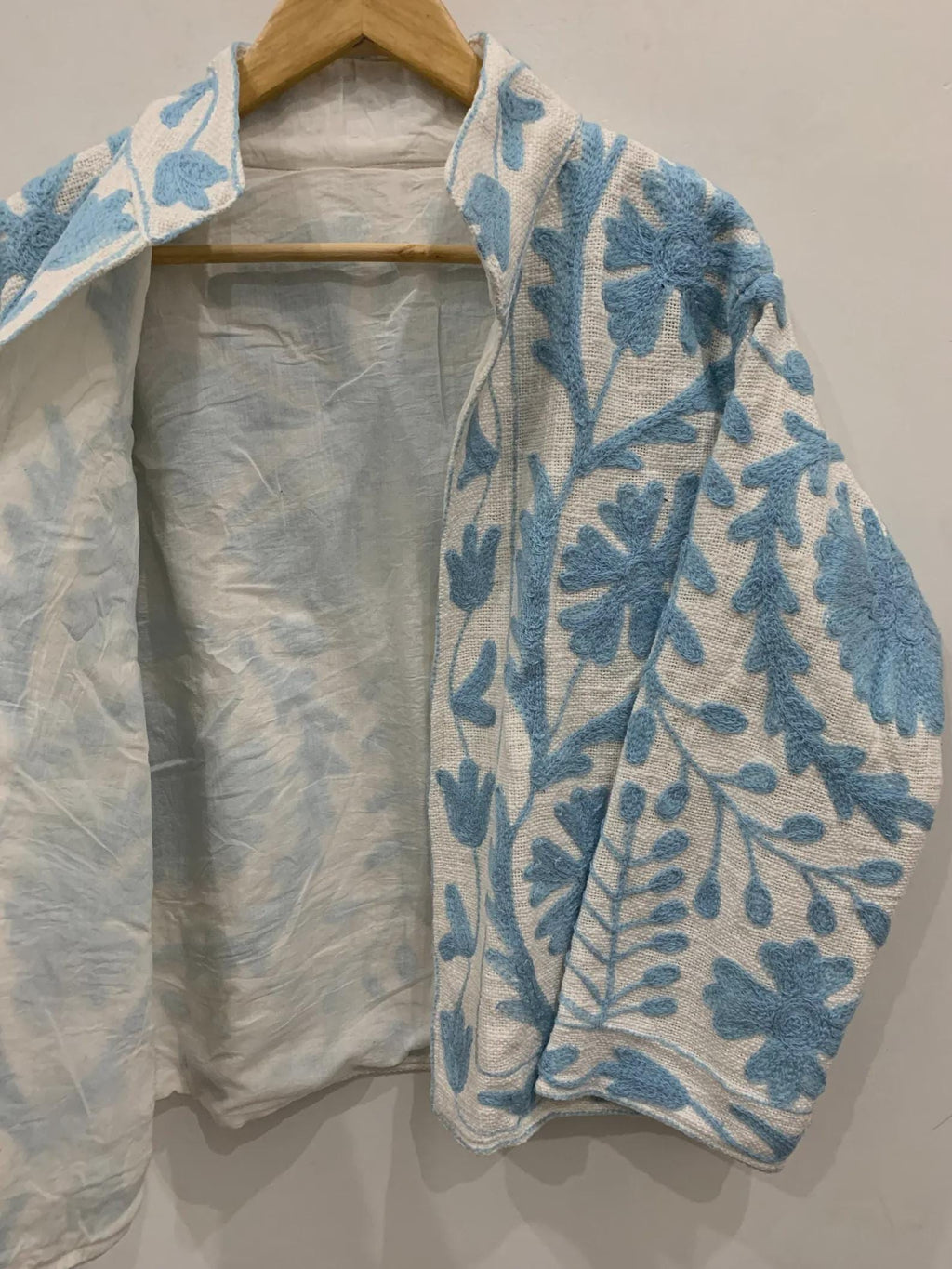 Women's Suzani Cotton Short Duster Coat, Indian Cotton Handmade Embroidery Coat, Suzani Cotton Boho Jacket, Gift For Her, Boho Suzani Coat