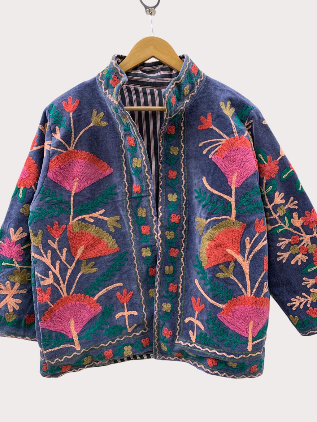 Velvet Suzani Jacket | Floral Embroidered Uzbek Handmade Coat | Boho Festival Outerwear | Vintage Bohemian Blazer | Gift for Her