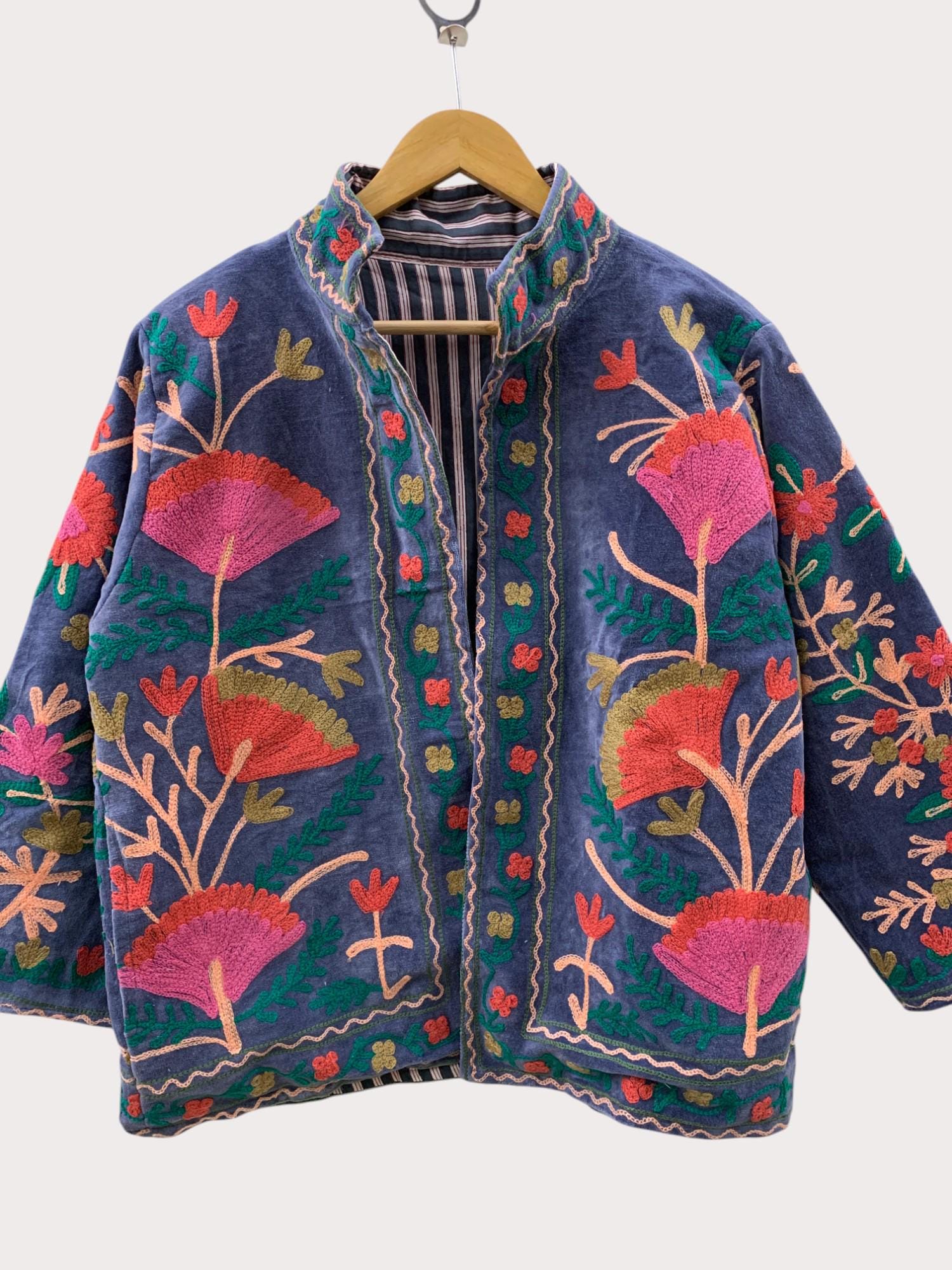 Velvet Suzani Jacket | Floral Embroidered Uzbek Handmade Coat | Boho Festival Outerwear | Vintage Bohemian Blazer | Gift for Her