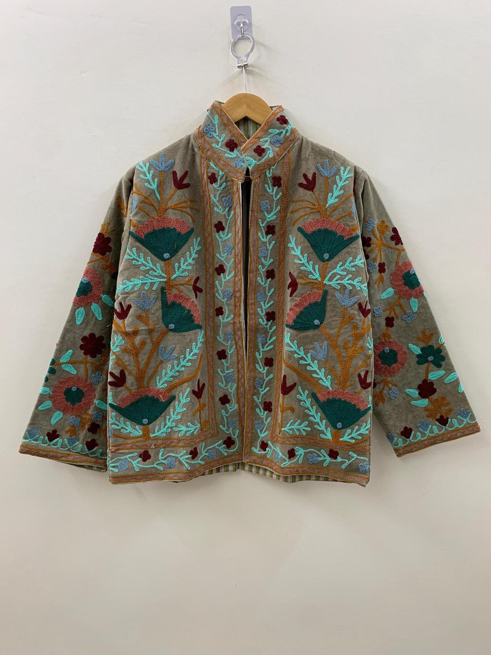 Indian Style Velvet Embroidery Suzani Jacket | Boho Coat | Unisex Bridesmaid Gift | Winter Jacket | Kimono Robe, Duster Jacket, Gift For Her